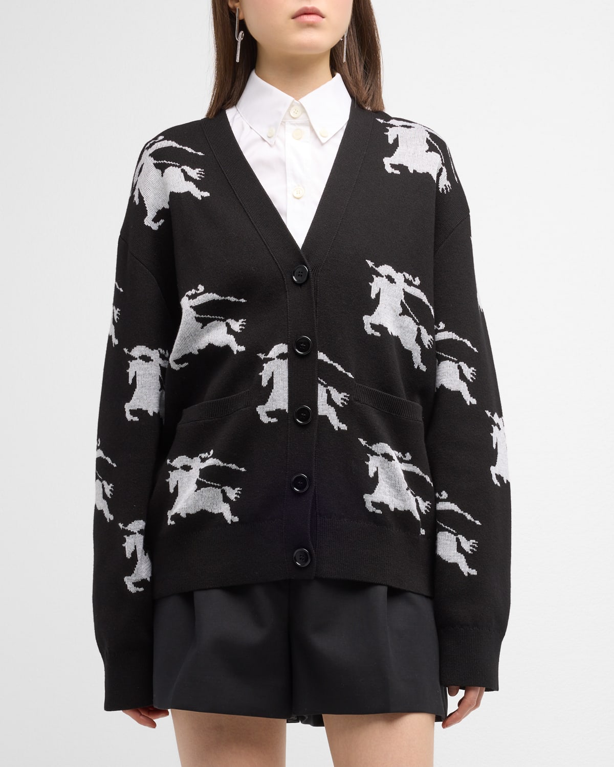 Burberry Ekd Cotton Silk Jacquard Sweater In Black White