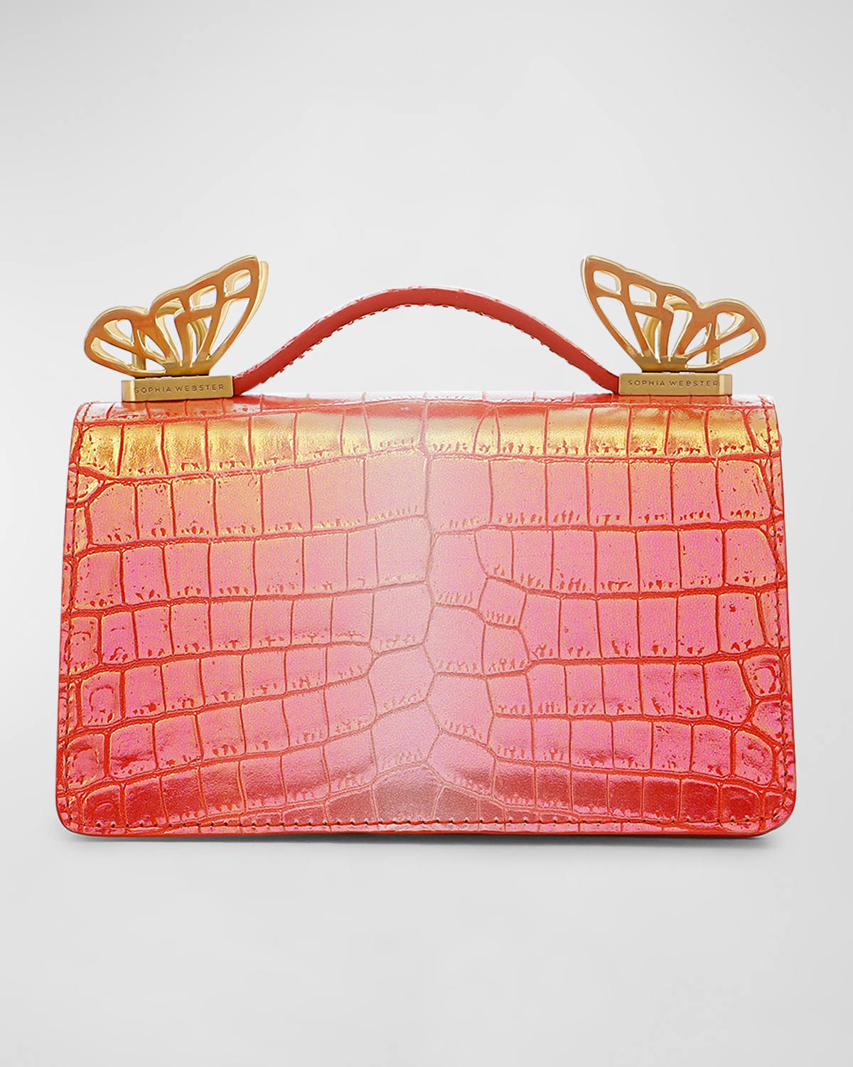 Sophia Webster Mariposa Mini Metallic Croc-embossed Shoulder Bag In Coral Croc