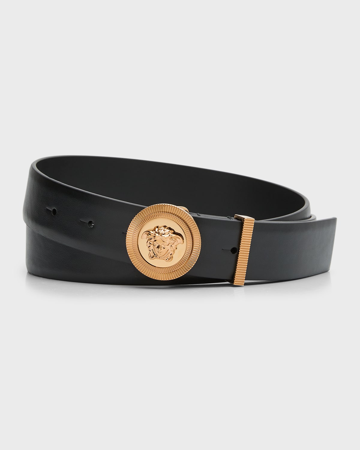 Men's Leather Belt with Medusa Buckle