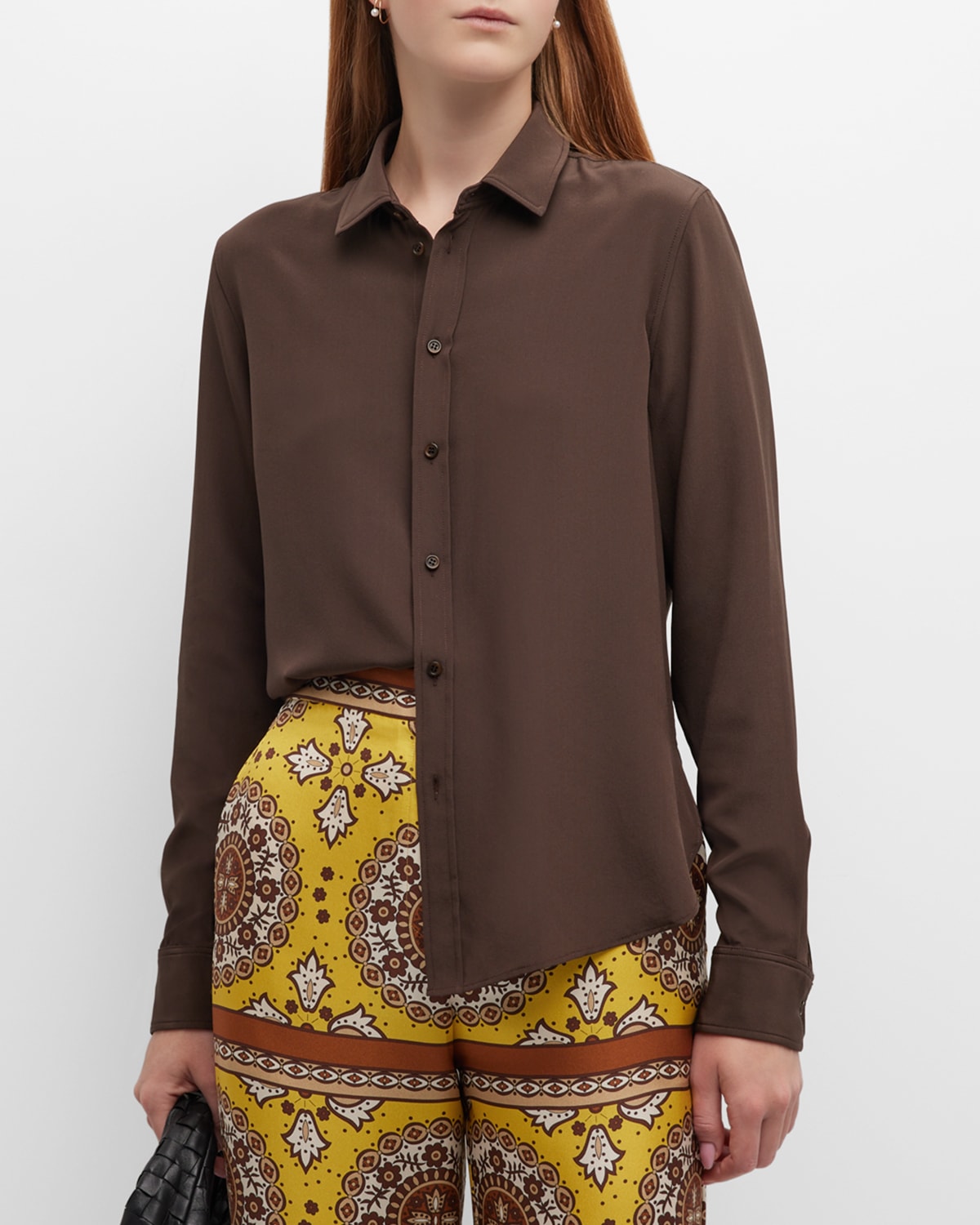 Nili Lotan Gaia Silk Button-front Shirt In Espresso