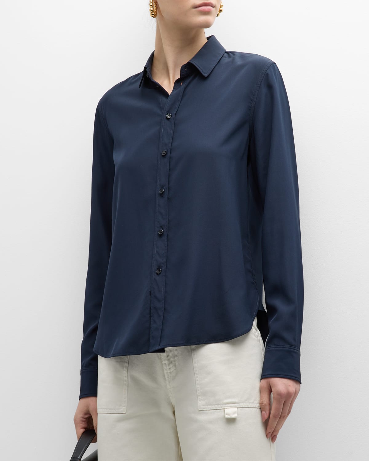Nili Lotan Gaia Silk Button-front Shirt In Midnight