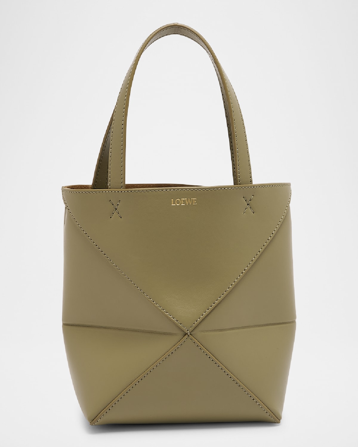 Shop Loewe Puzzle Fold Mini Tote Bag In Shiny Leather In Eucalyptus Green