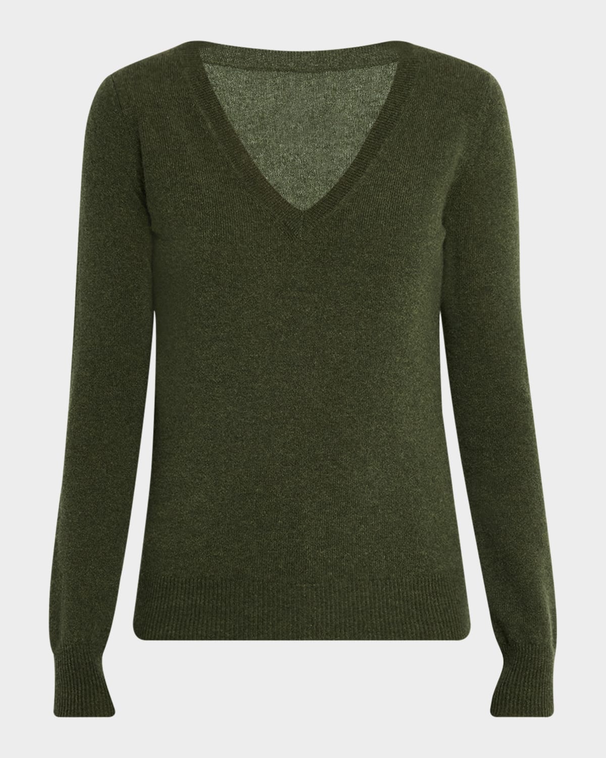 Neiman Marcus Cashmere Classic V-neck Sweater In Olive