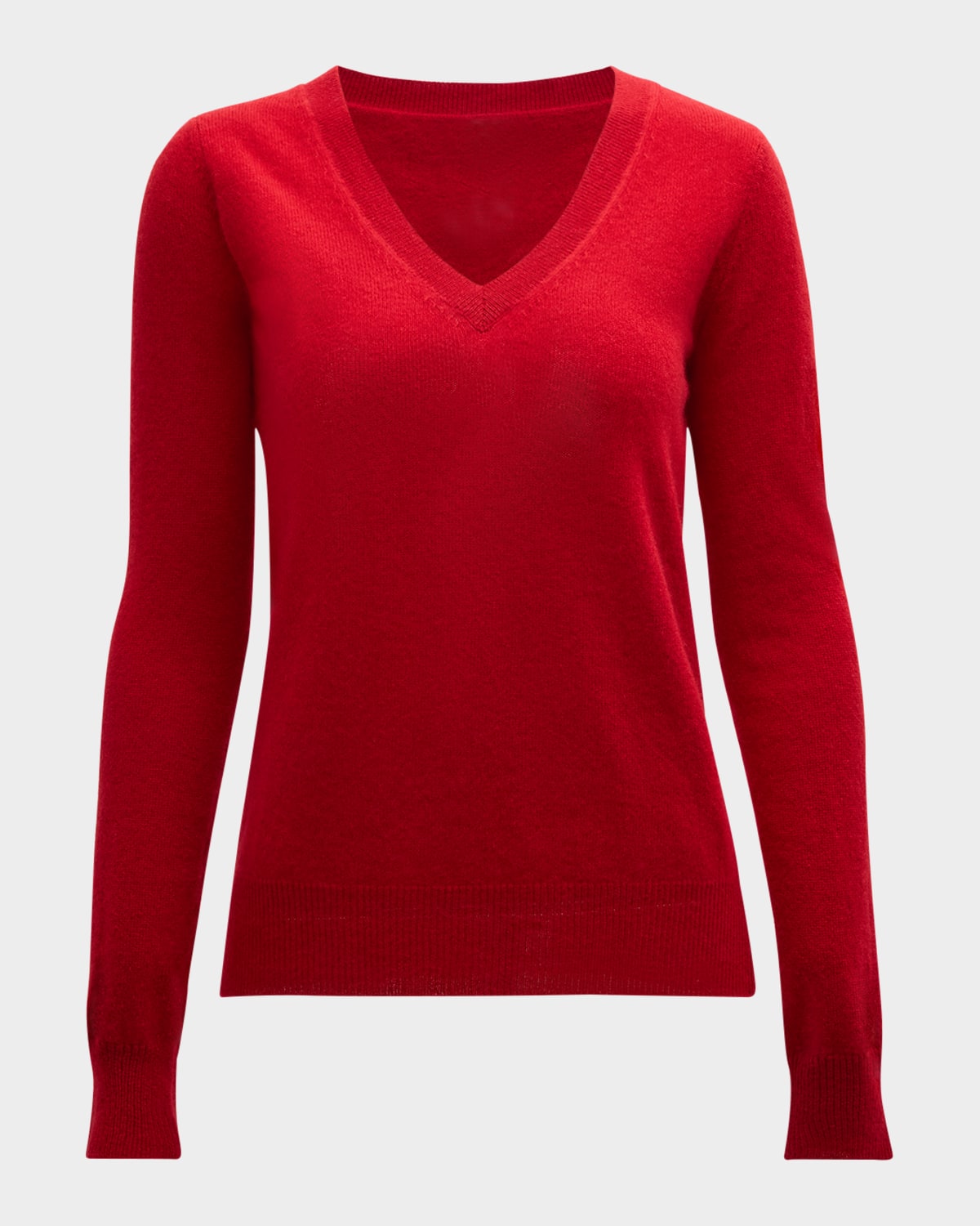 Neiman Marcus Cashmere Classic V-neck Sweater In Red