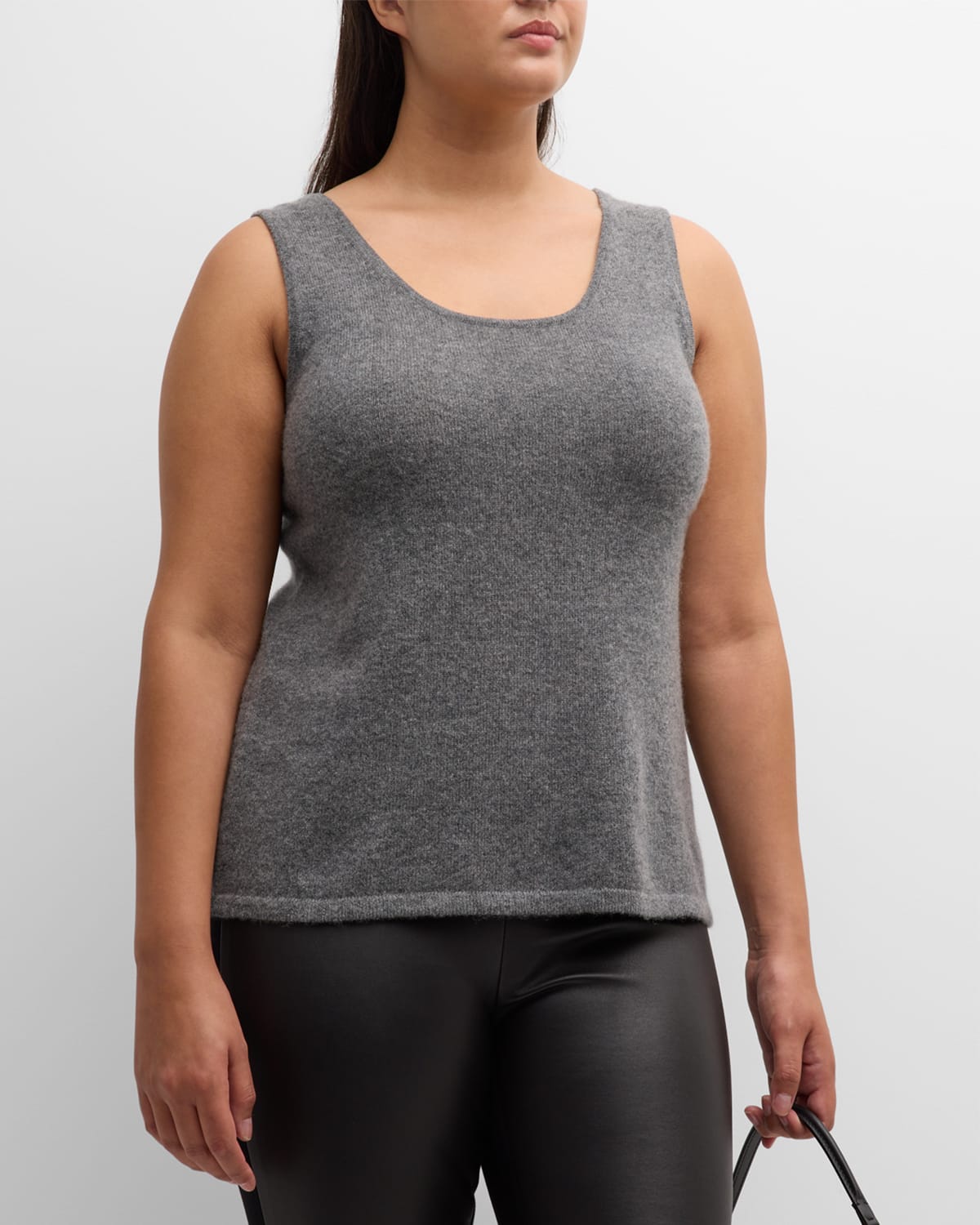 Neiman Marcus Plus Size Cashmere Tank Top In Heather Grey