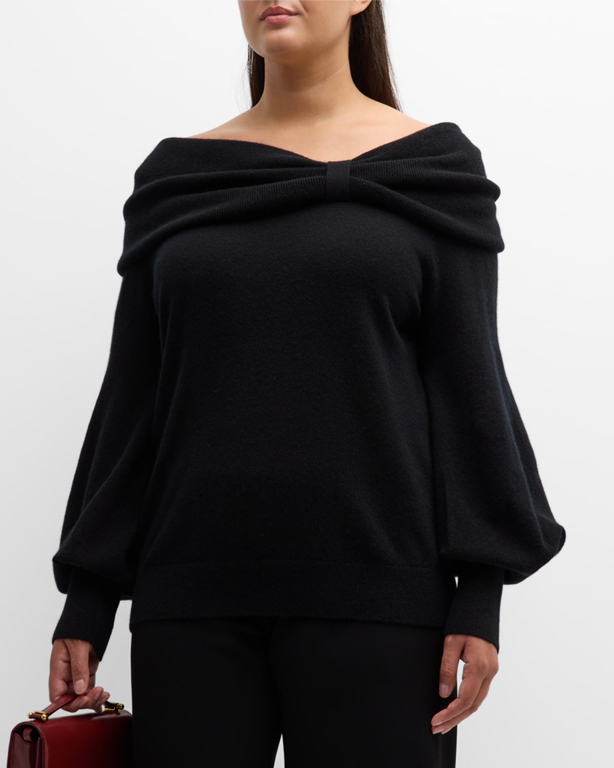 Neiman Marcus Plus Size Cashmere Off-shoulder Sweater In Black