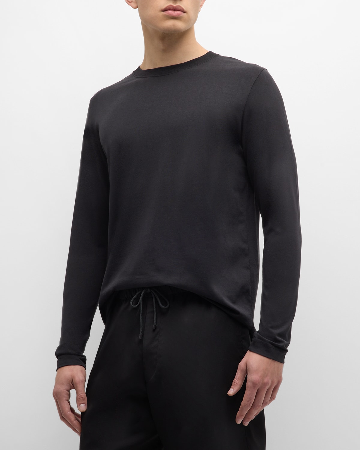 Cdlp Mens Black Long-sleeved Crewneck Relaxed-fit Woven T-shirt