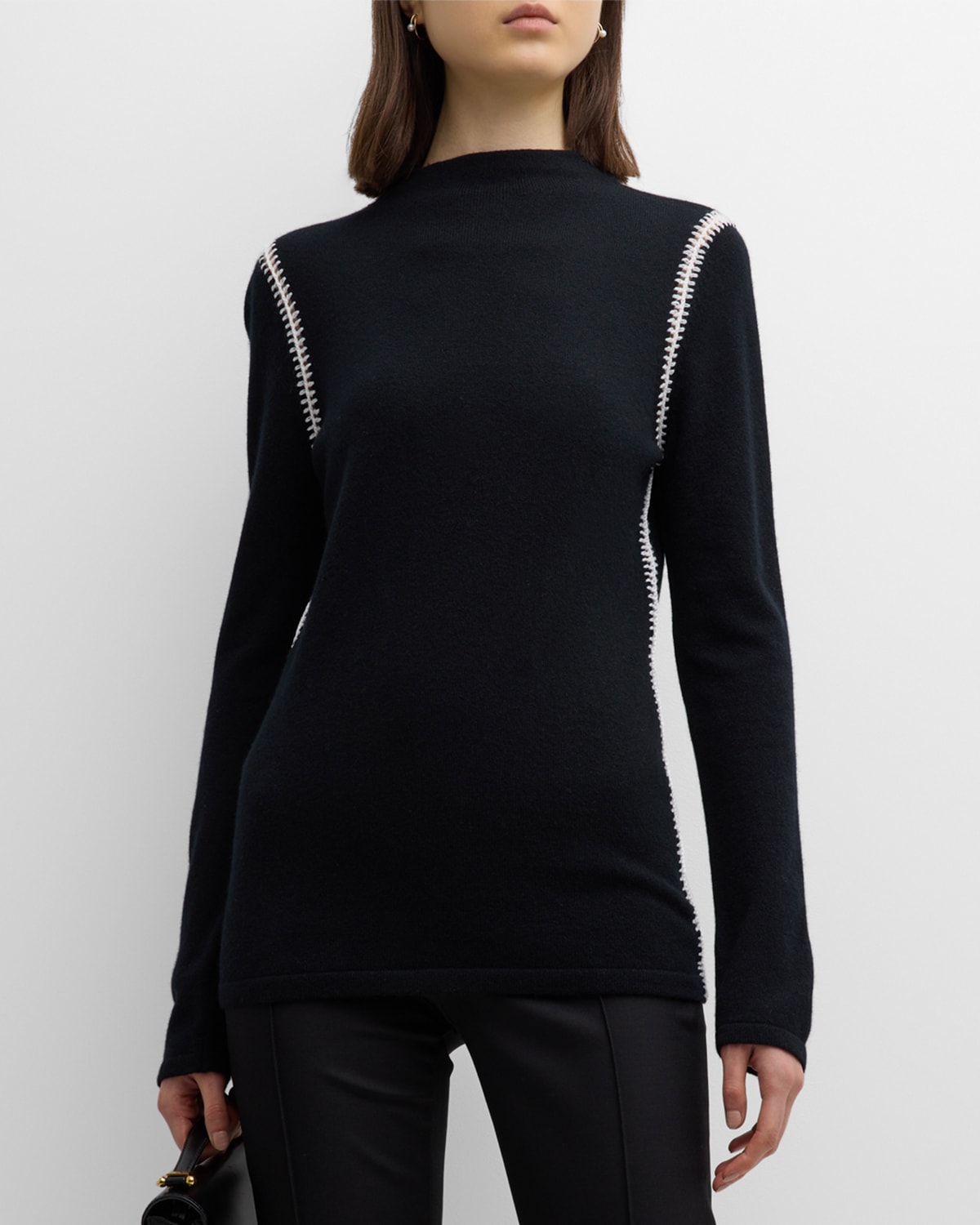 Cashmere Mock Neck Sweater with Whipstitch Detailing