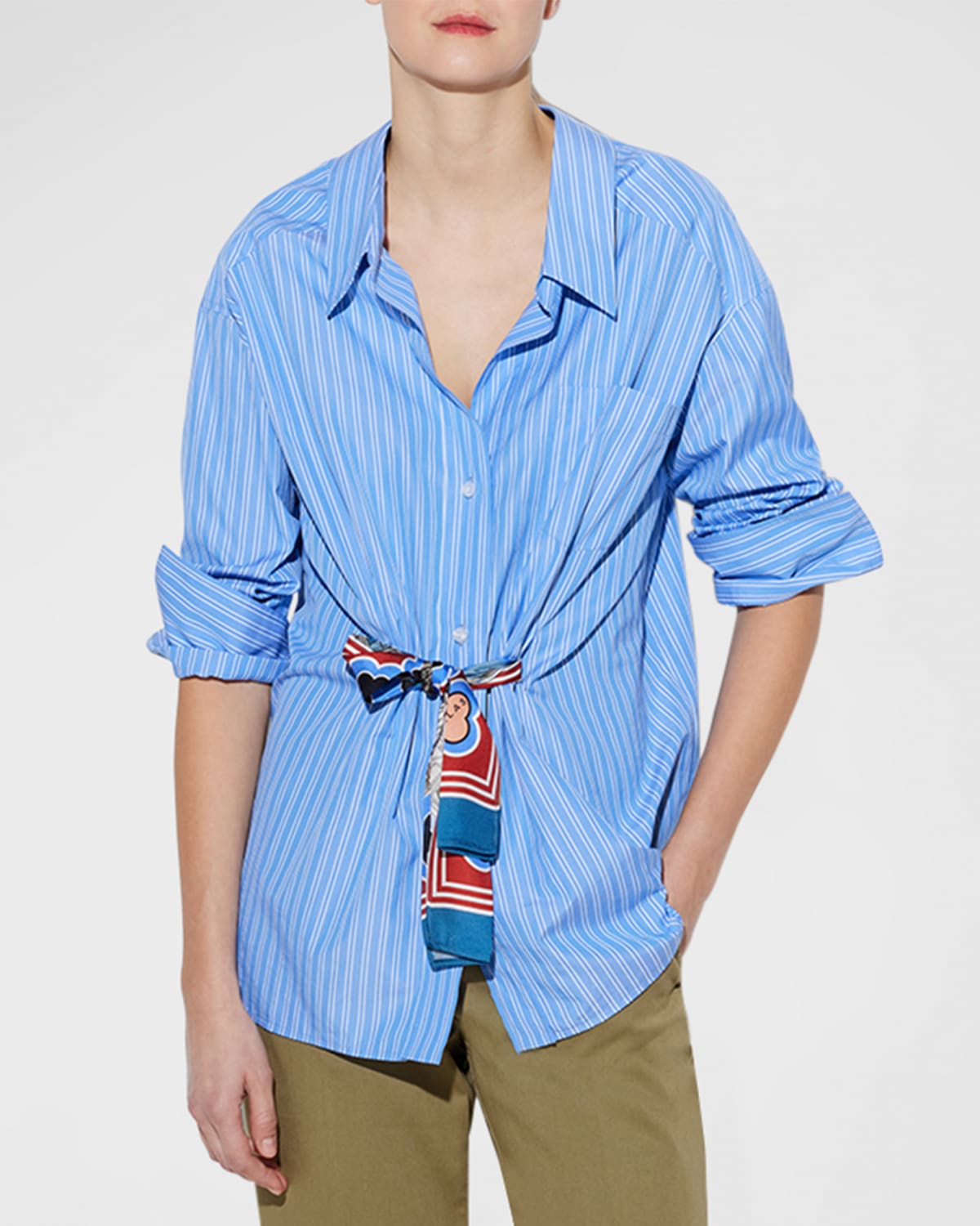 Capucine Striped Tie-Waist Button-Down Shirt