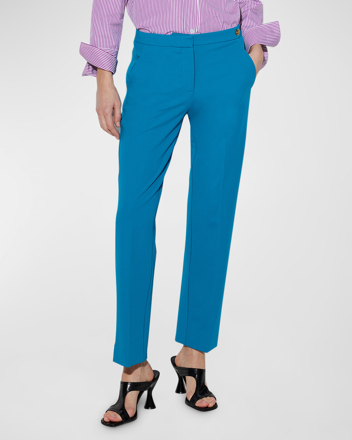 Callas Milano Charlotte Cropped Side-slit Jersey Pants In Turquoise Blue