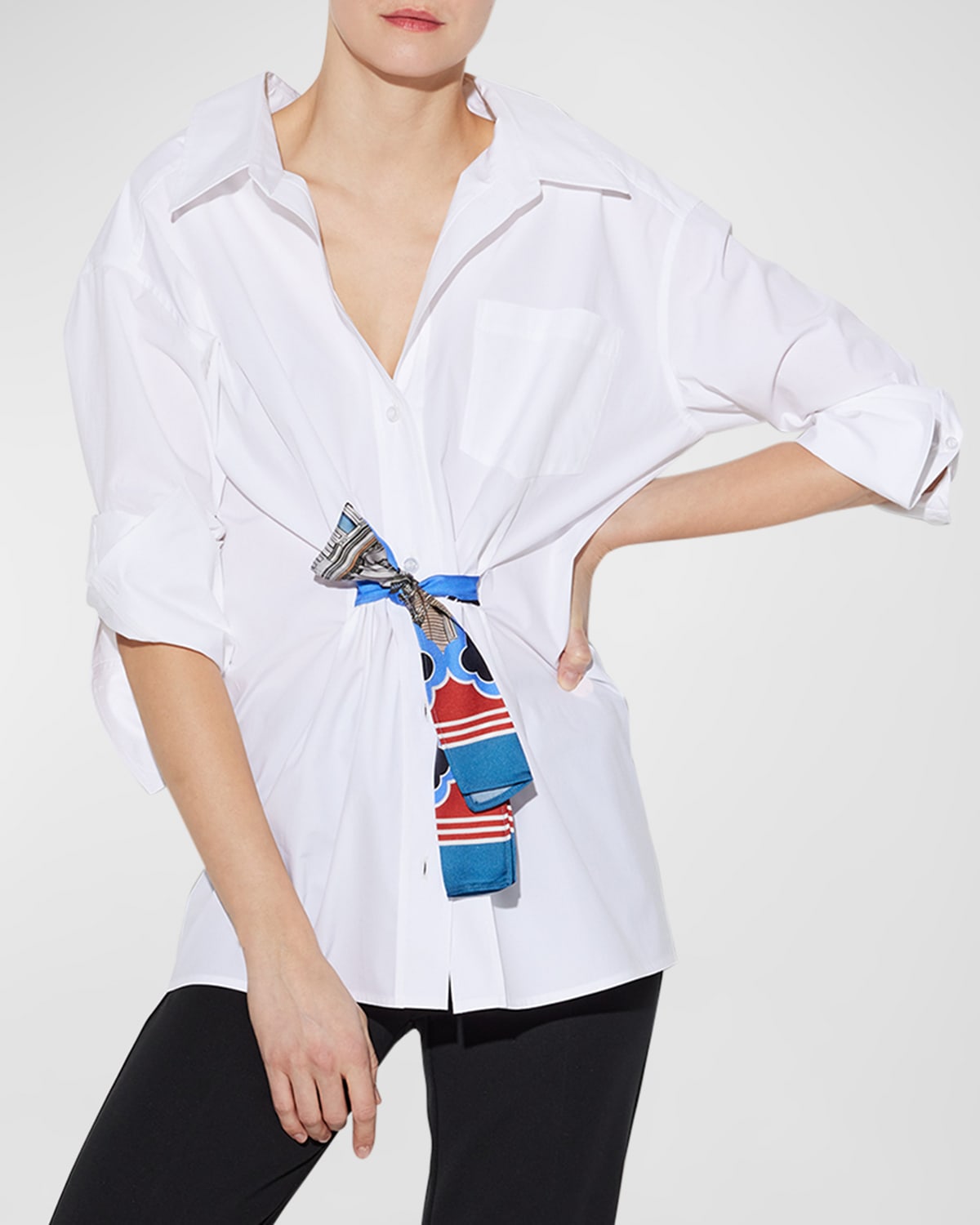 Capucine Tie-Front Button-Down Poplin Shirt