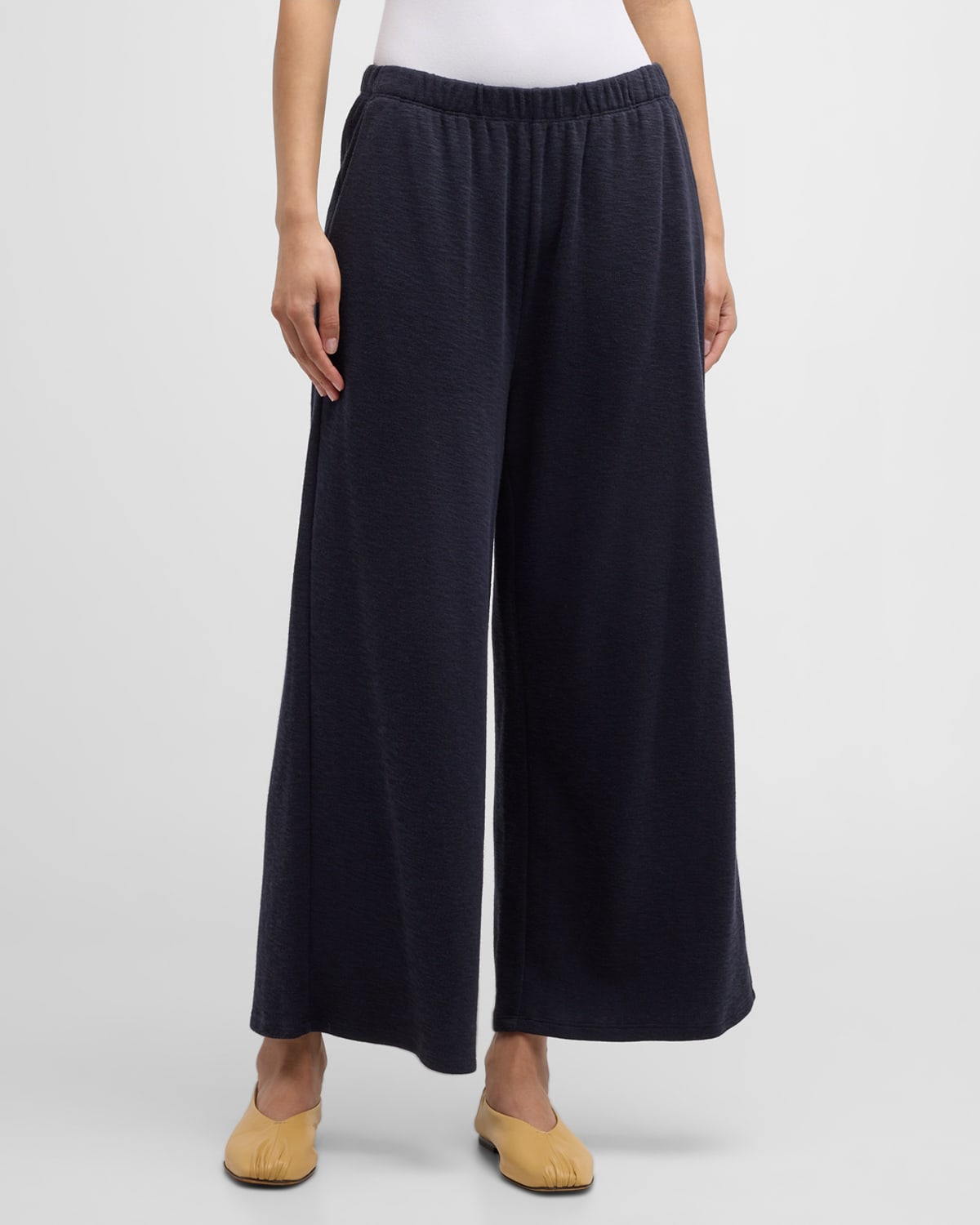 Eileen Fisher Slubby Cropped Wide-leg Pants In Nocturne