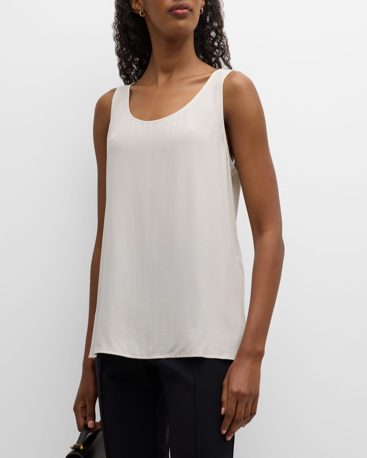 Shop Eileen Fisher Missy Silk Georgette Crepe Scoop-neck Tank Top In Bone