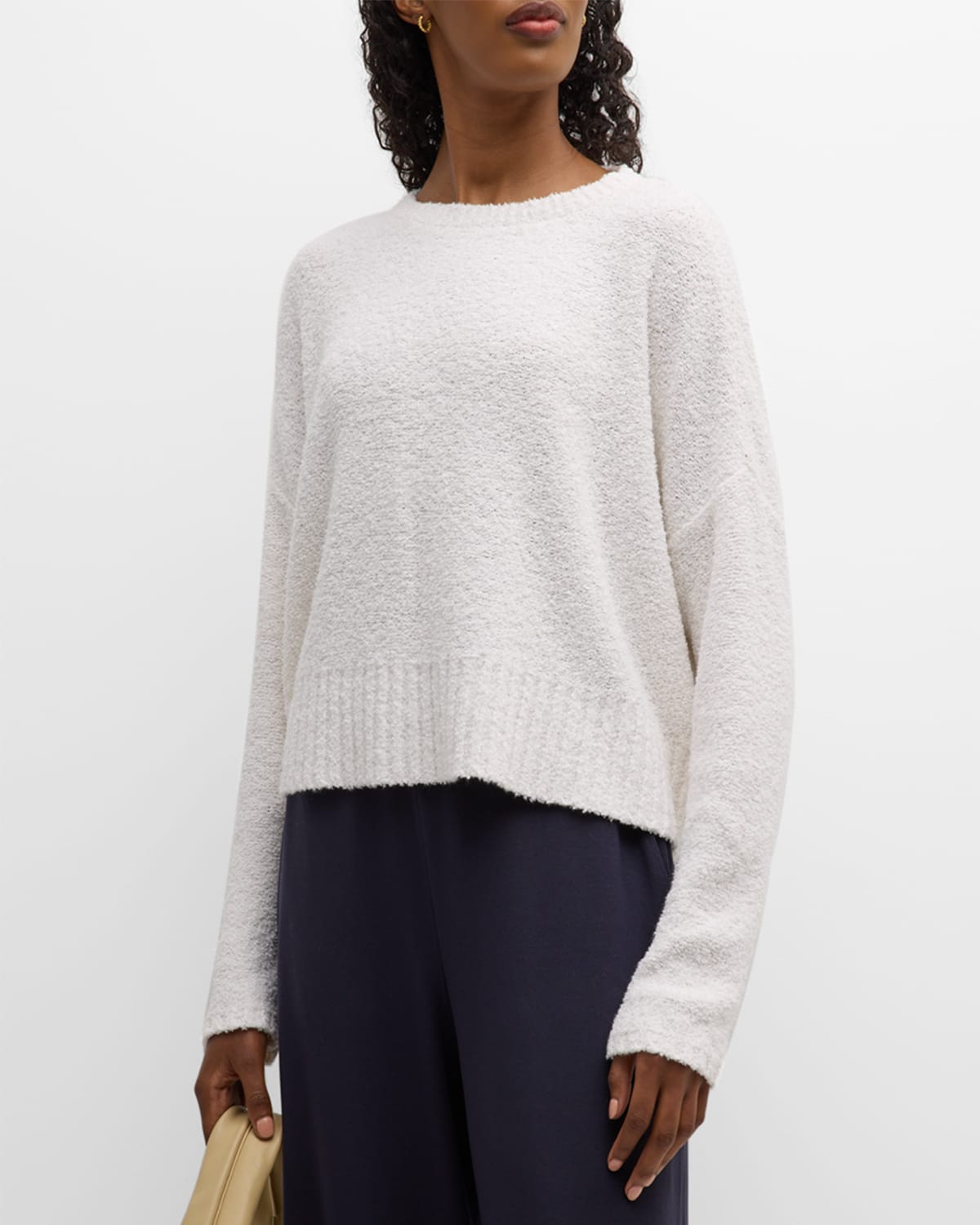 EILEEN FISHER CREWNECK BOUCLE CASHMERE-BLEND SWEATER