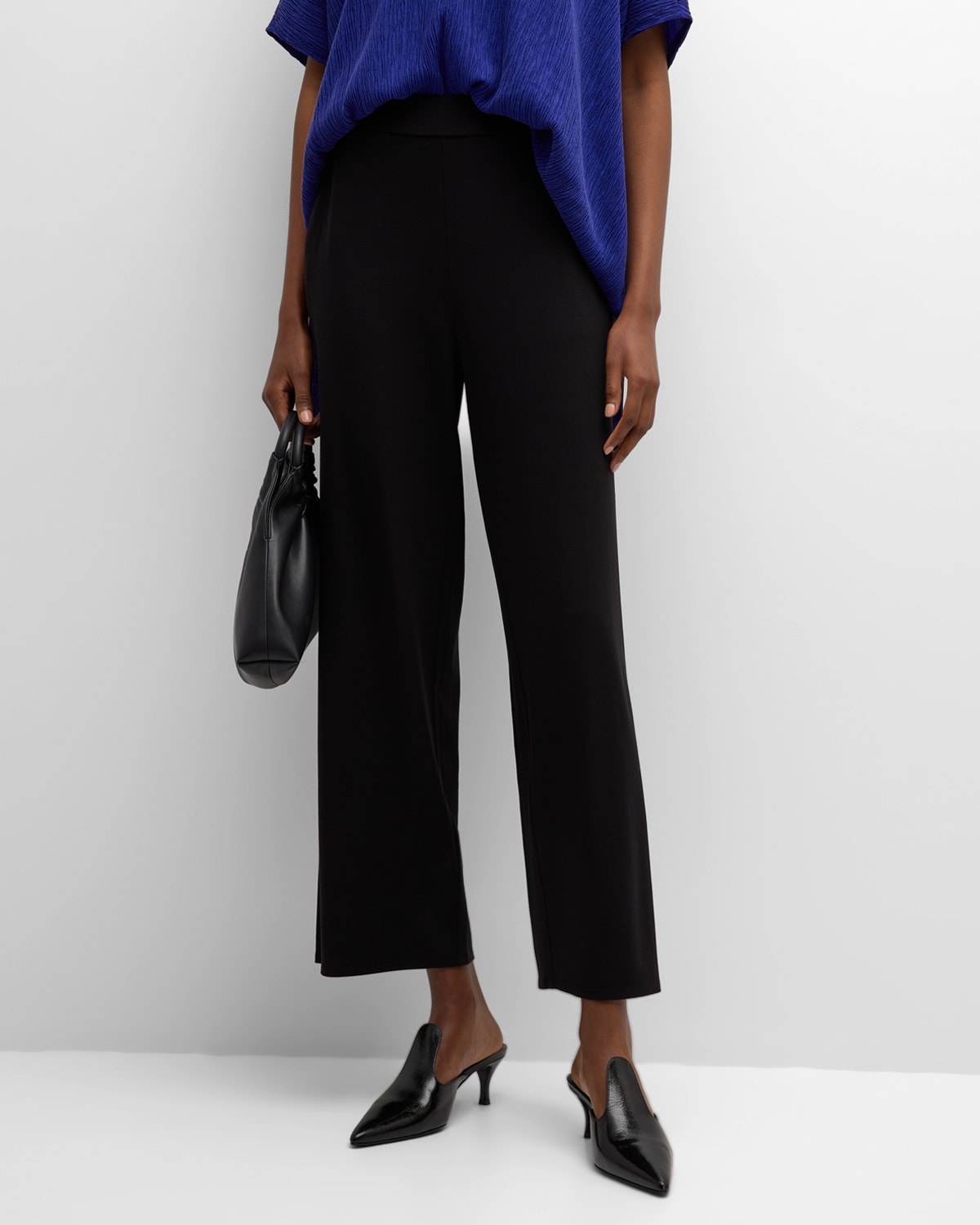 Eileen Fisher Crop Stretch Knit Pants In Black