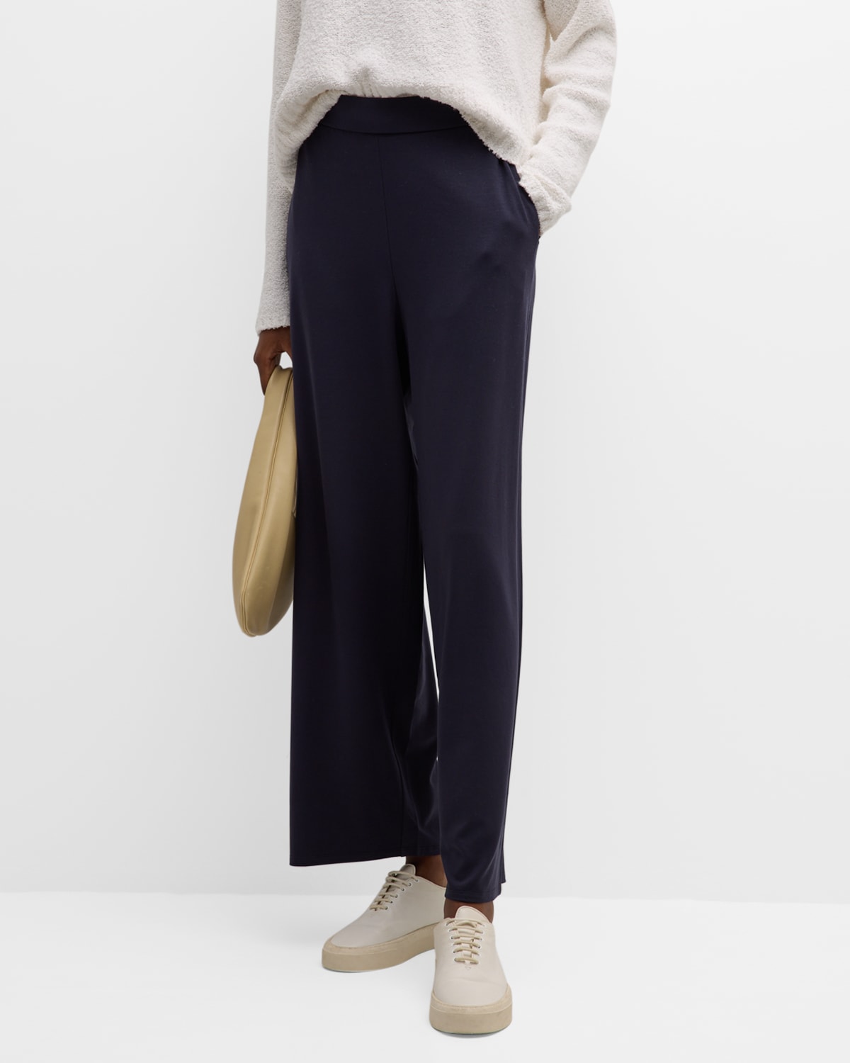 Eileen Fisher Cropped Jersey Knit Straight-leg Pants In Nocturne