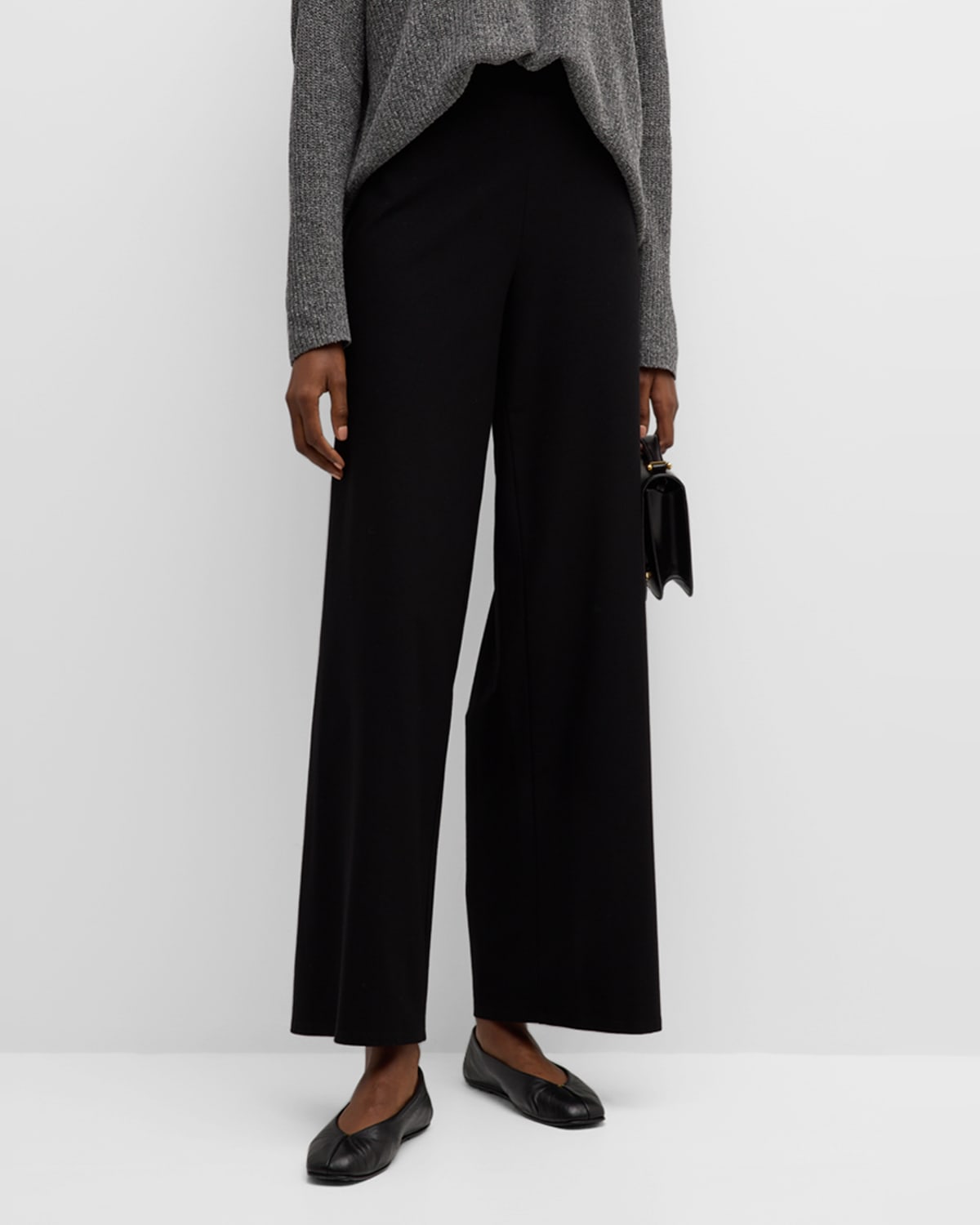 Eileen Fisher Petite Cropped Wide-leg Crepe Pants In Black