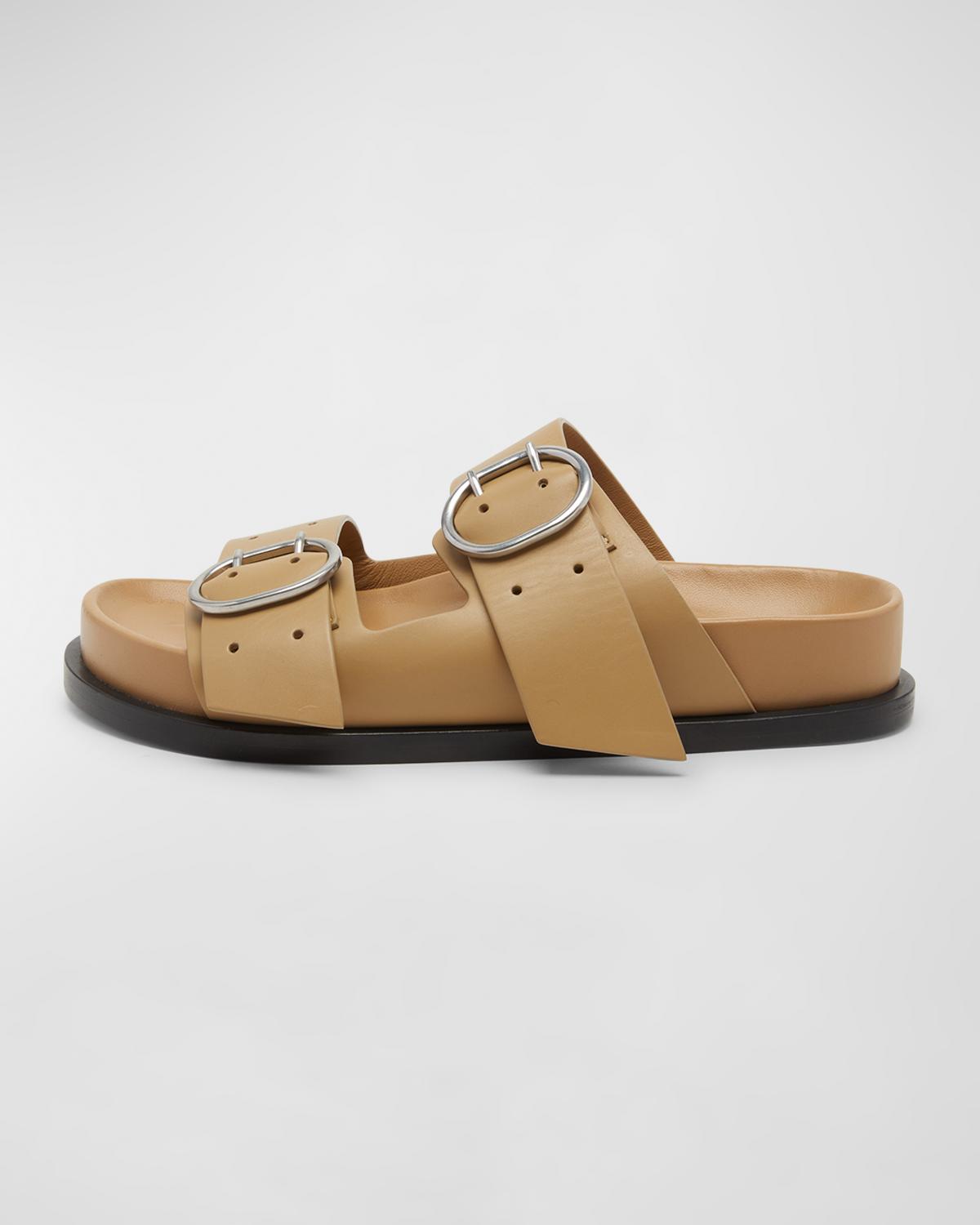 Jil Sander Double Buckle Leather Slide Sandals In 251 Khaki | ModeSens