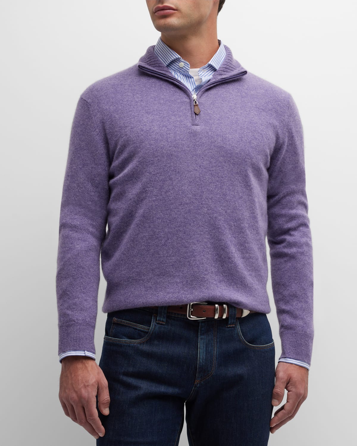 Neiman Marcus Men's Cashmere Quarter-zip Sweater In Purple