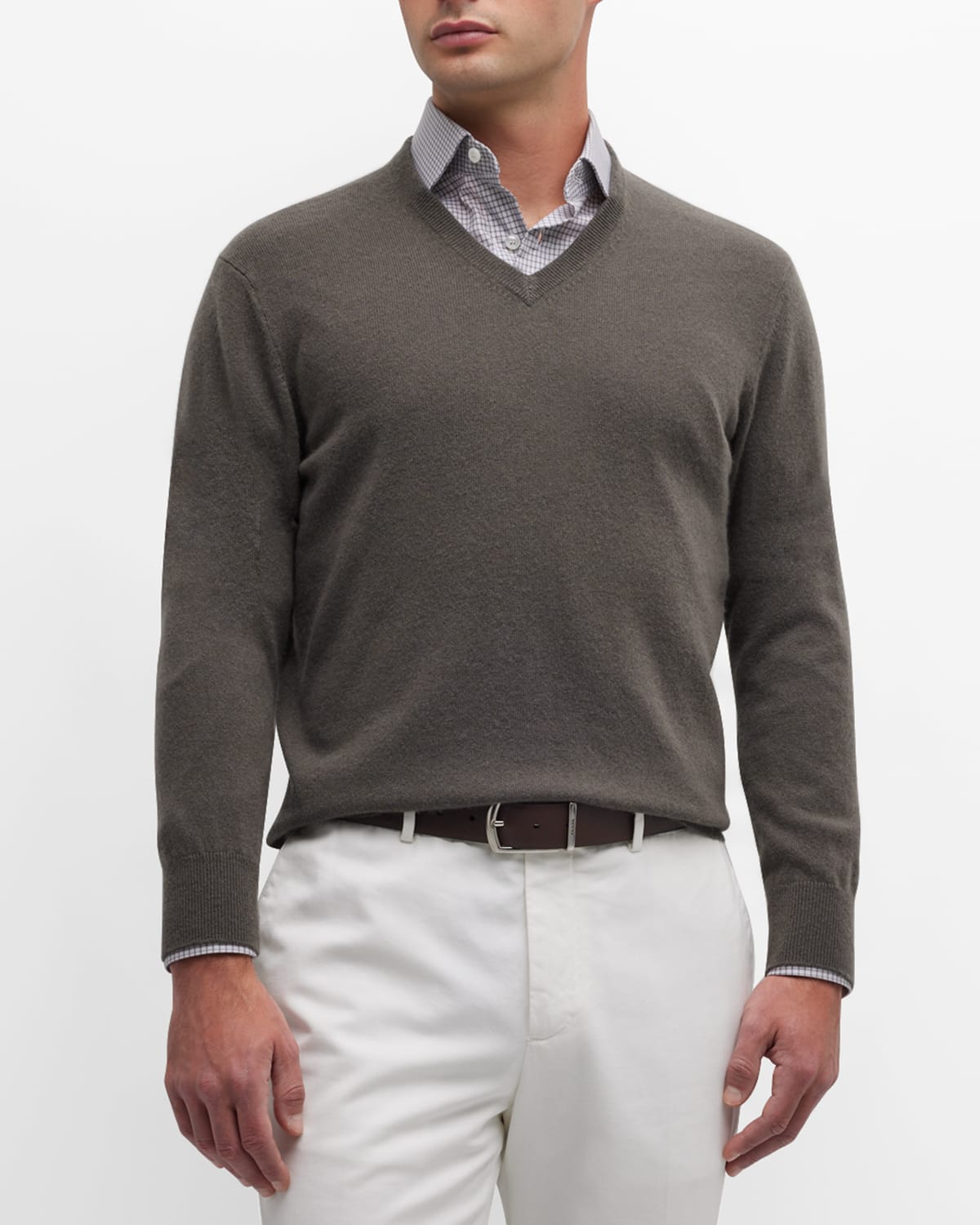 Neiman Marcus Men's Cashmere V-neck Sweater In Slate