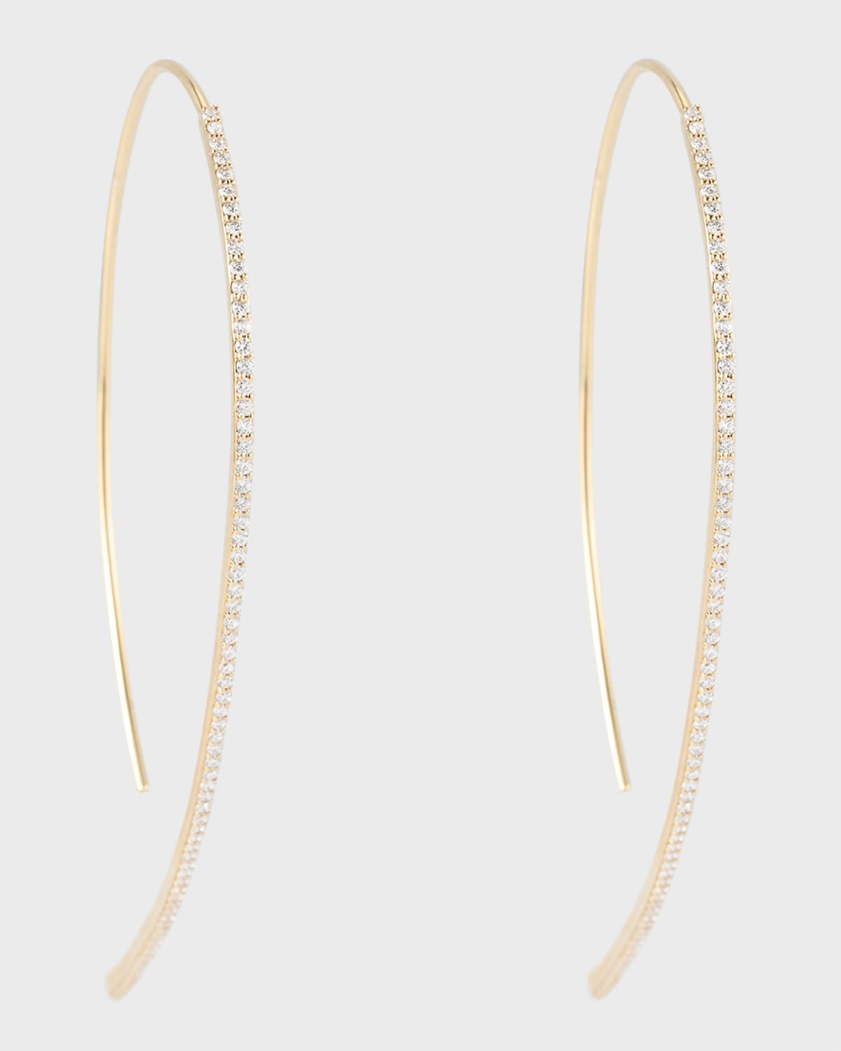 14k Yellow Gold Upside Down Skinny Diamond Hoop Earrings