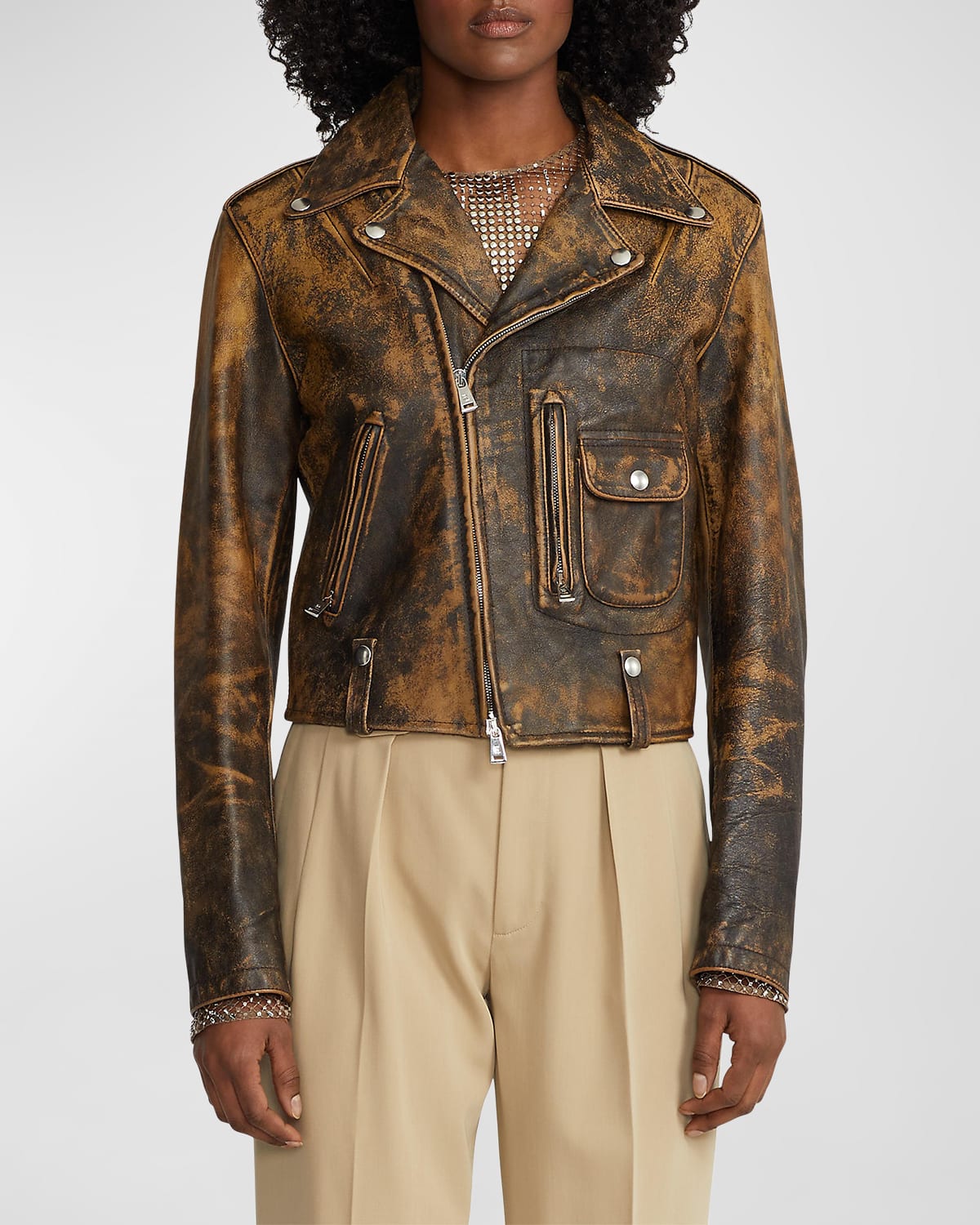 RALPH LAUREN DWIGHT WASHED LEATHER MOTO JACKET