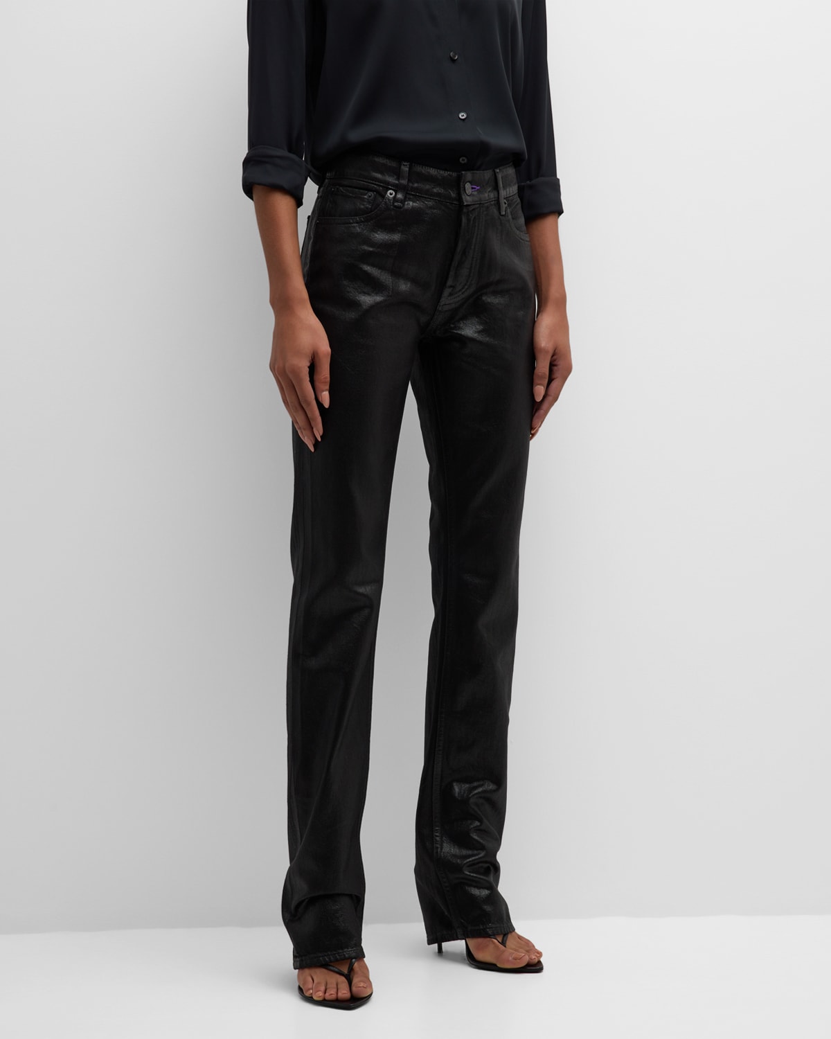 Polo Ralph Lauren Shilah Wax Coated Denim Straight-leg Jeans In Black Varn