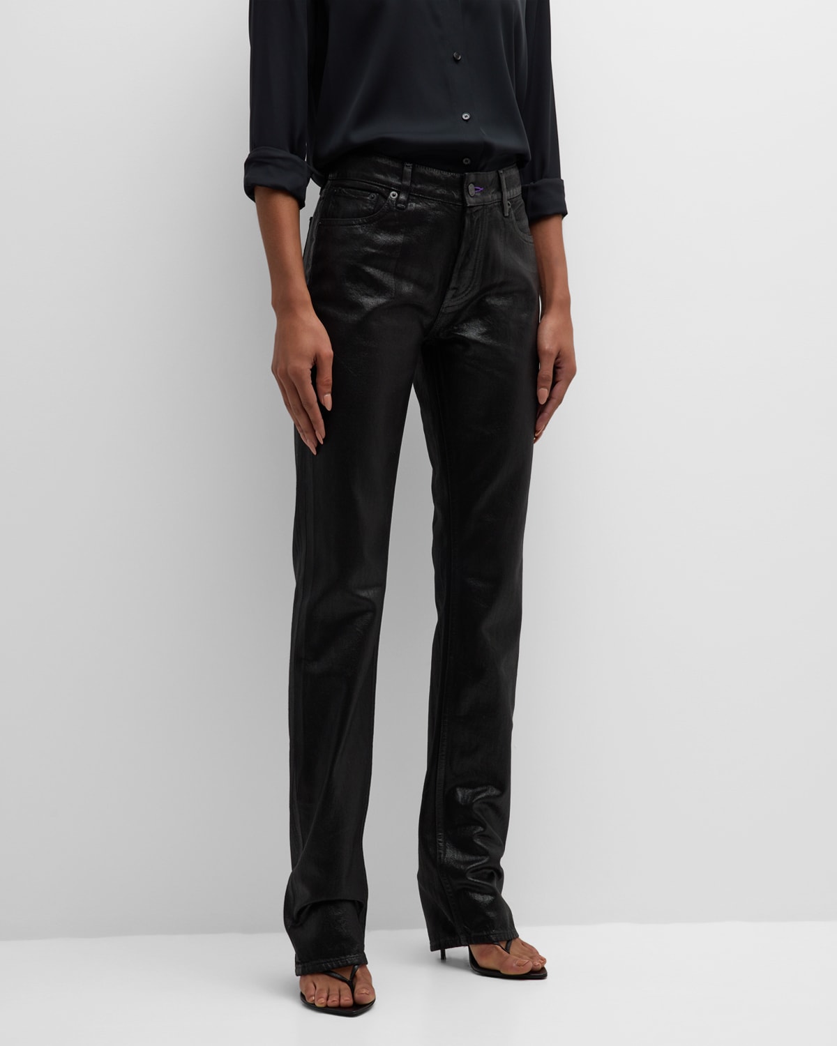 RALPH LAUREN SHILAH WAX COATED DENIM STRAIGHT-LEG JEANS