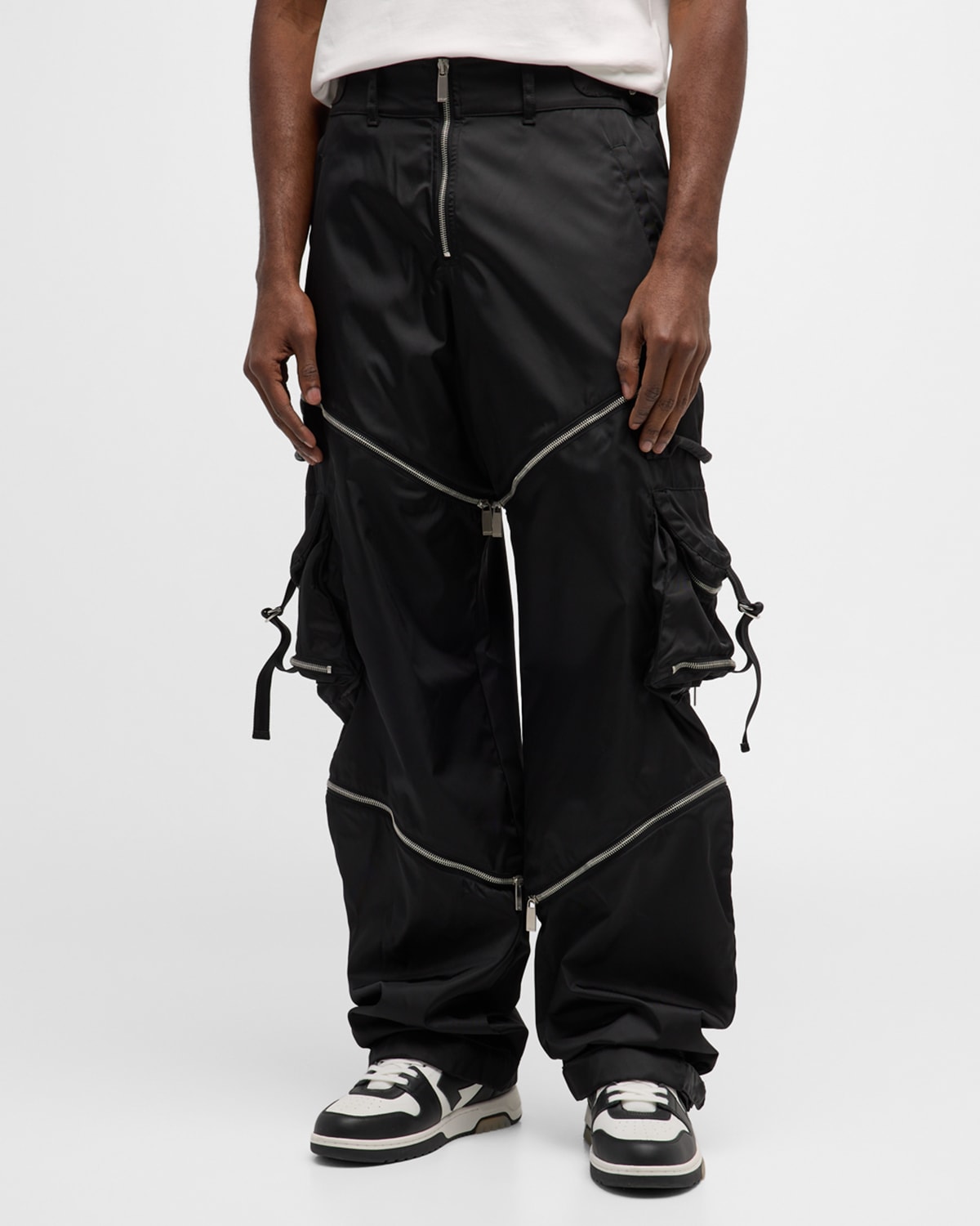 Shop Off-white Men's Zip-off Nylon Cargo Pants In Black