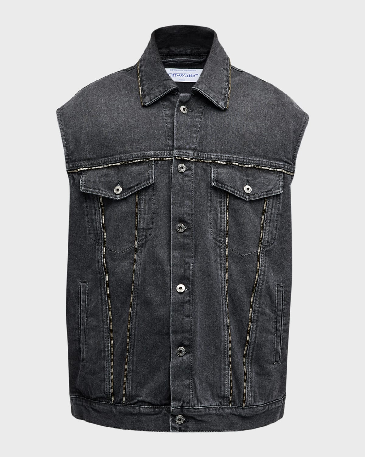 Shop Off-white Men's Zip-trim Denim Vest In Grey No Color