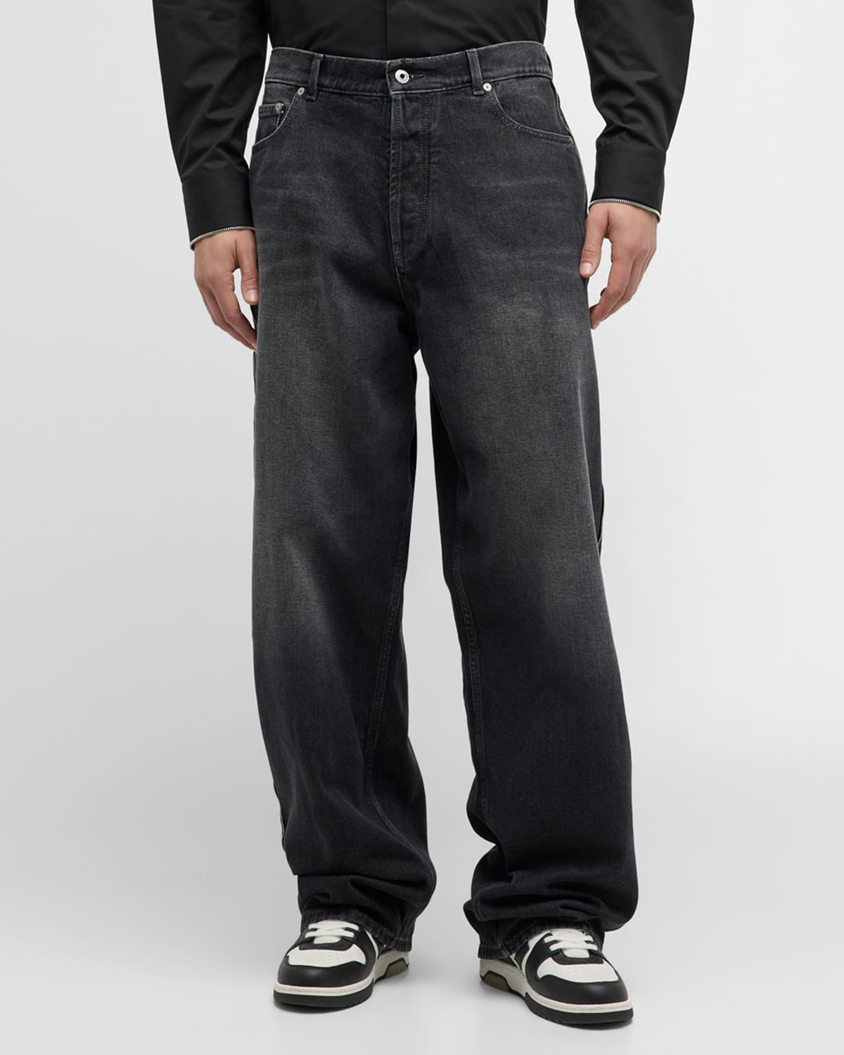 Off-white Men's Loose-fit Washed Denim Jeans In Grey No Color
