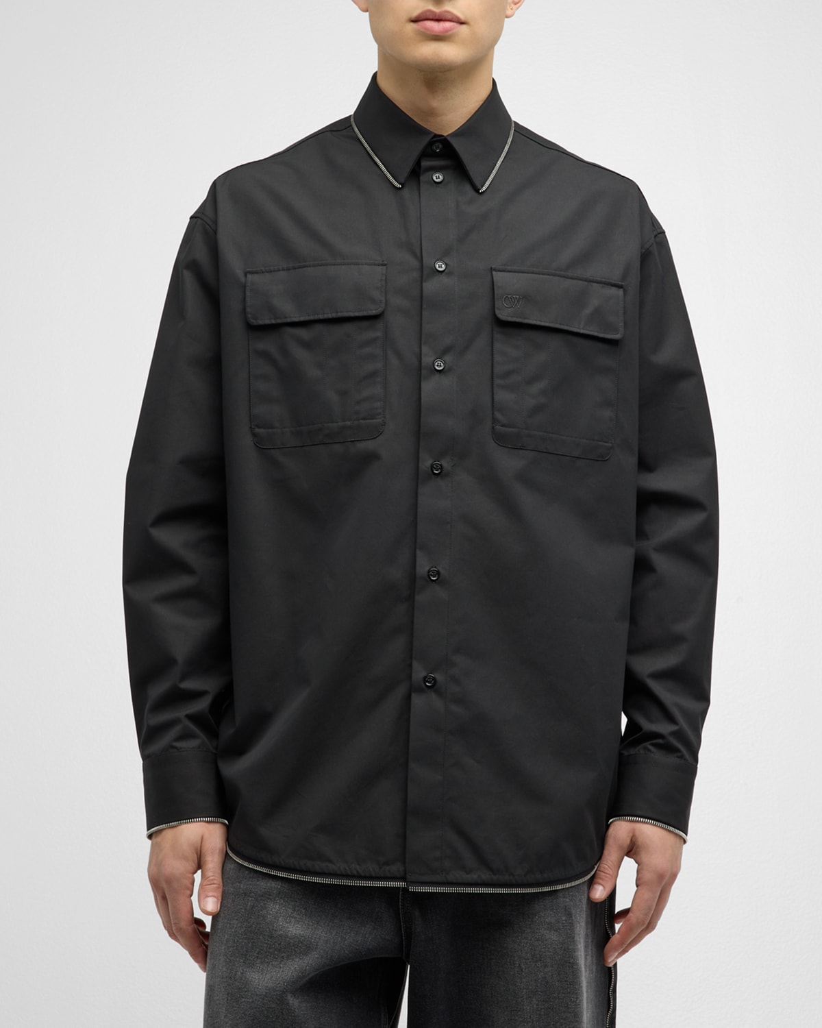 Off-white Men's Zip-trim Military Shirt In Black Blac