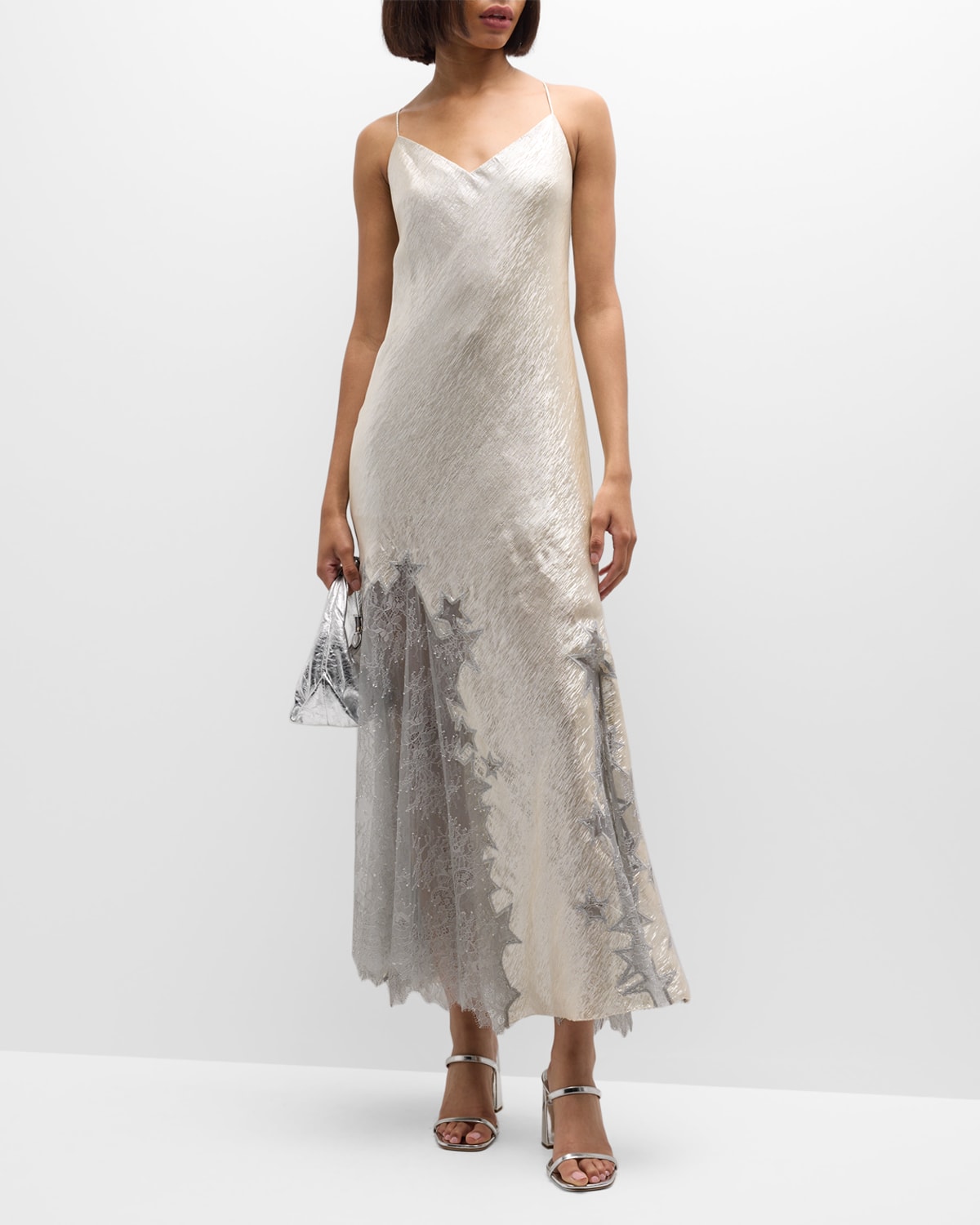 Tory Burch Star Lace Slip Dress In Silver | ModeSens