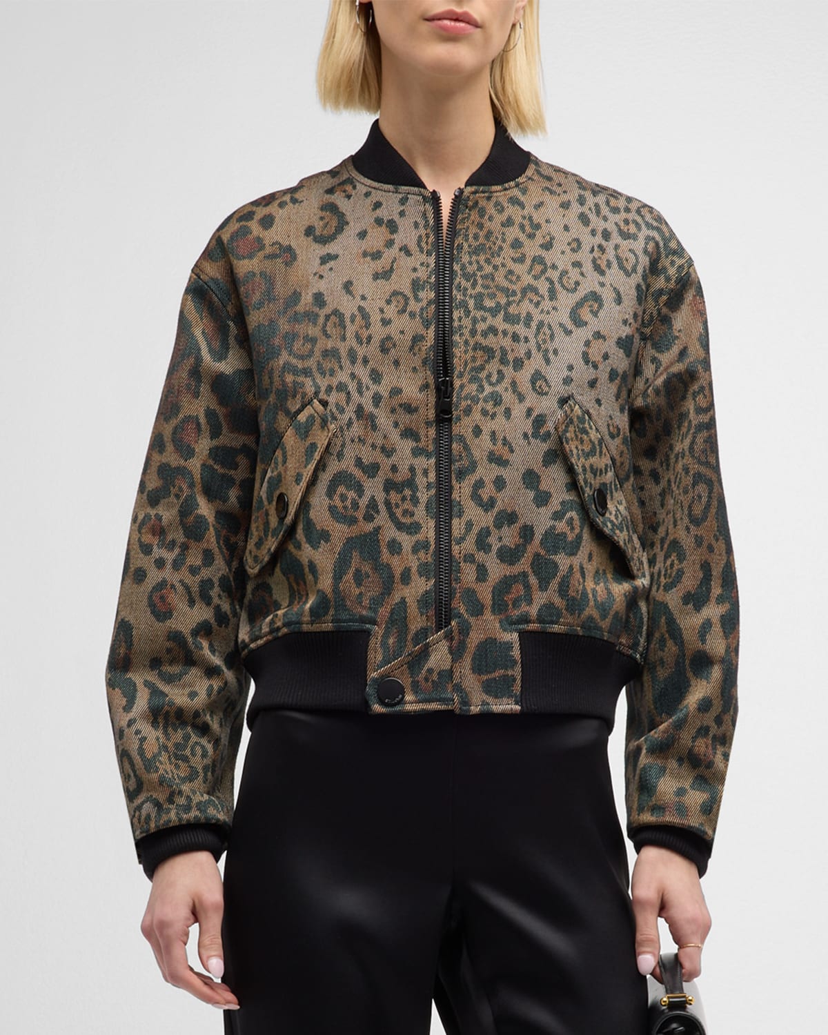 St John Leopard Twill Bomber Jacket In Multi