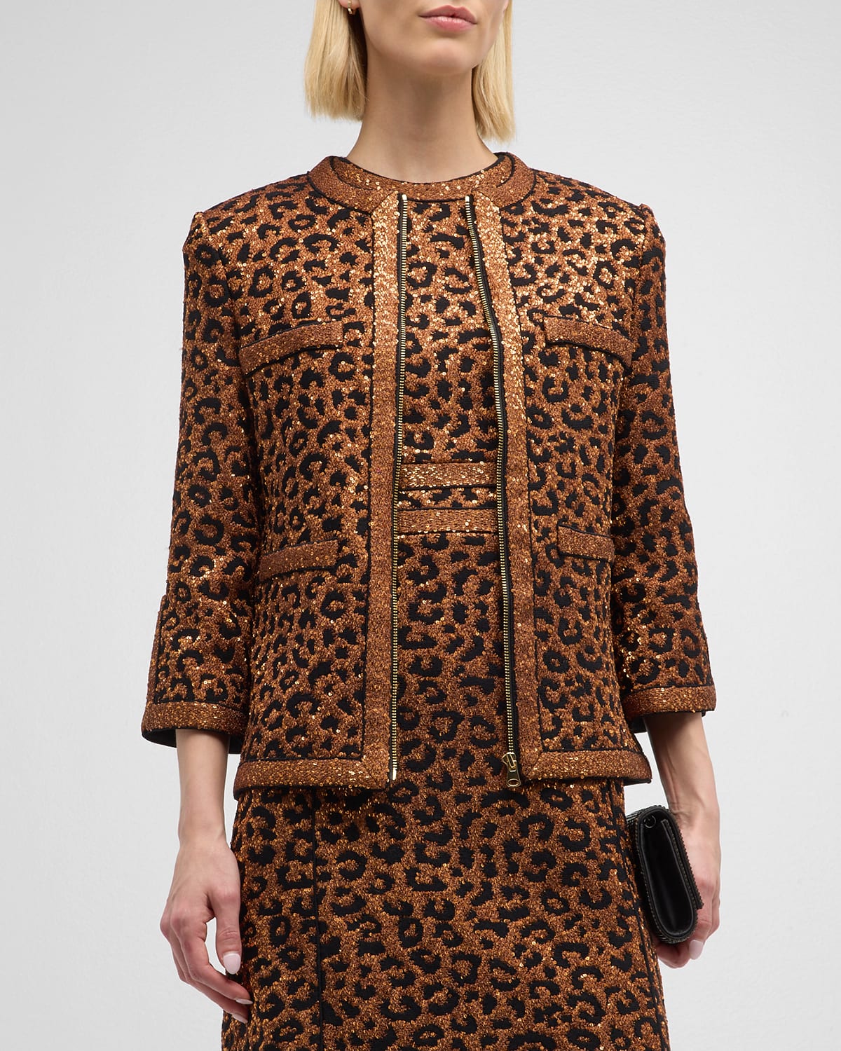 Leopard Paillette Knit Jacket