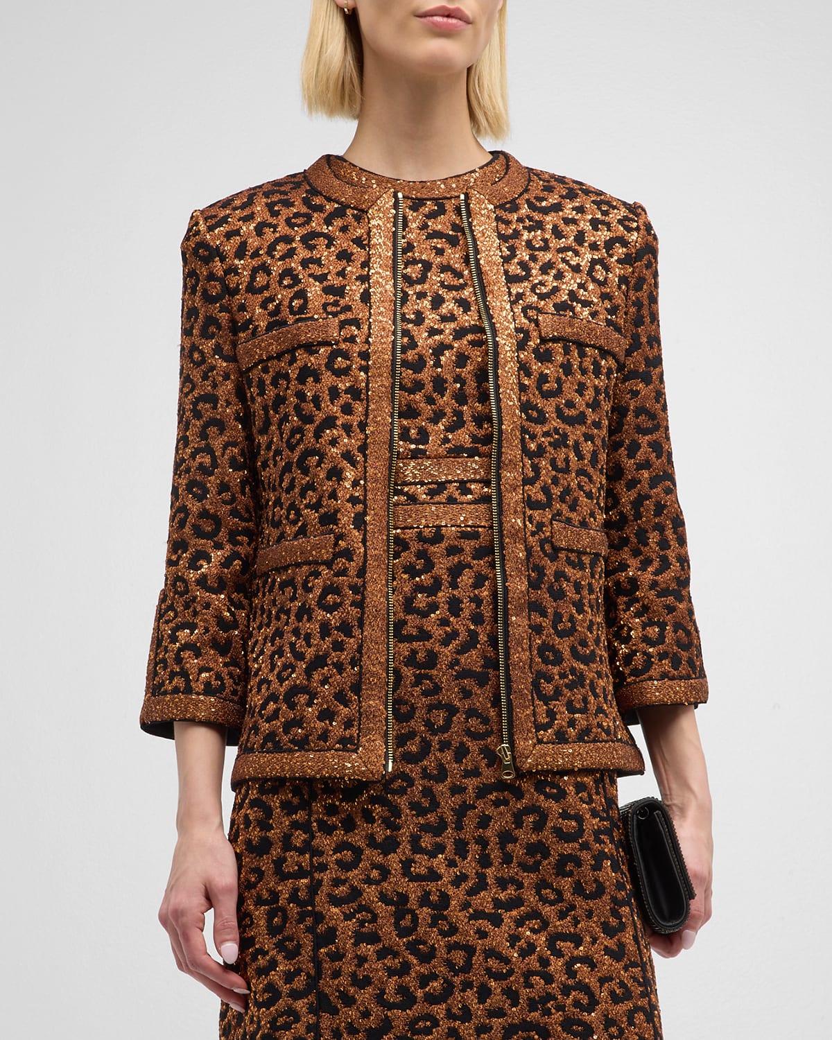 ST JOHN LEOPARD PAILLETTE KNIT JACKET