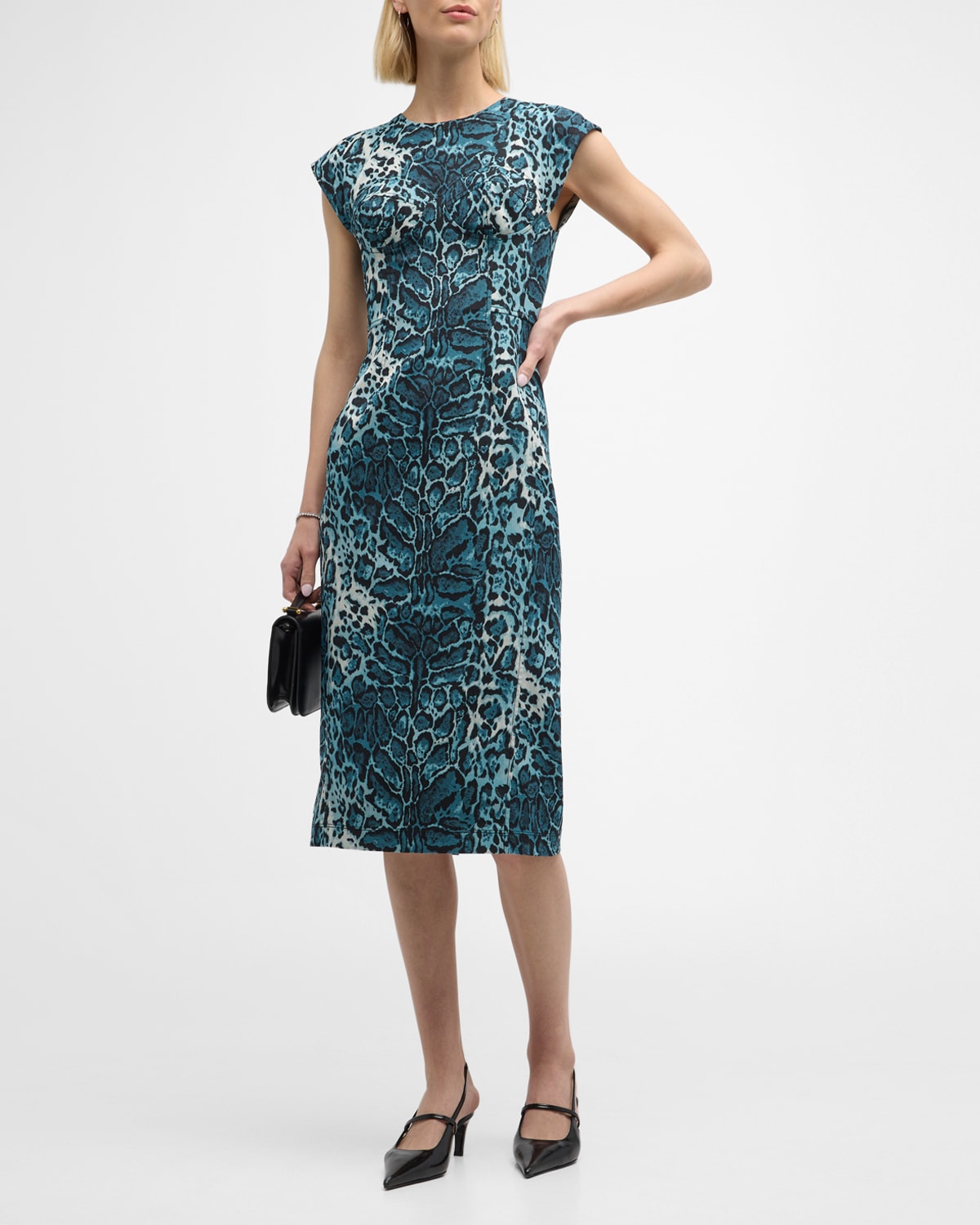 Leopard Jacquard Cap-Sleeve Bustier Dress