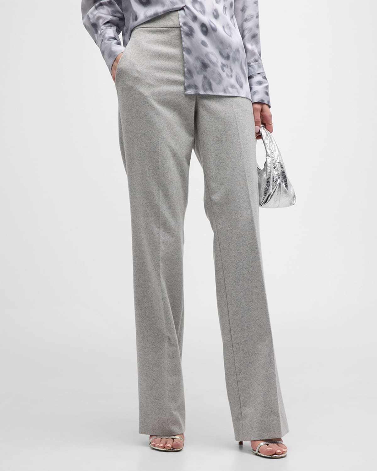 St John Melange Doubleweave Cropped Pant In Gray