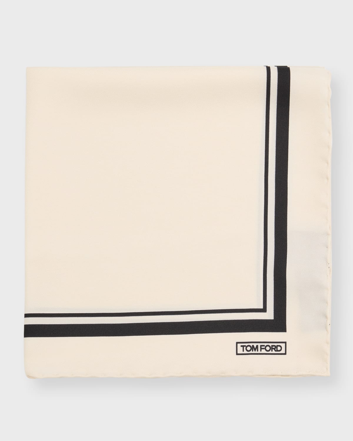 Tom Ford Framed Silk Pocket Square In Off White
