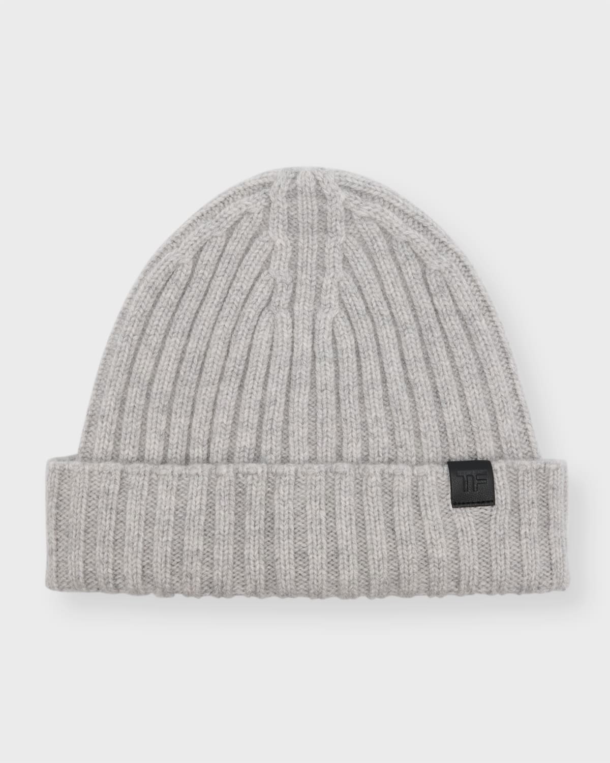 Shop Tom Ford Men's Ribbed Wool Beanie Hat In Light Grey