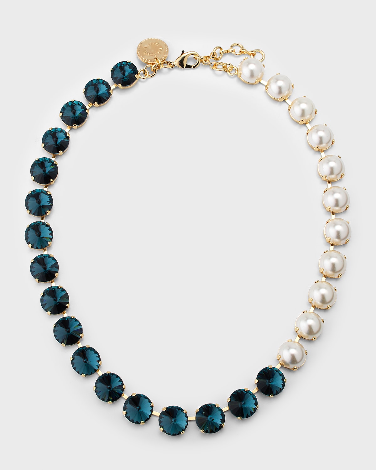 Meghan Denim Blue Rivoli and Pearl Necklace