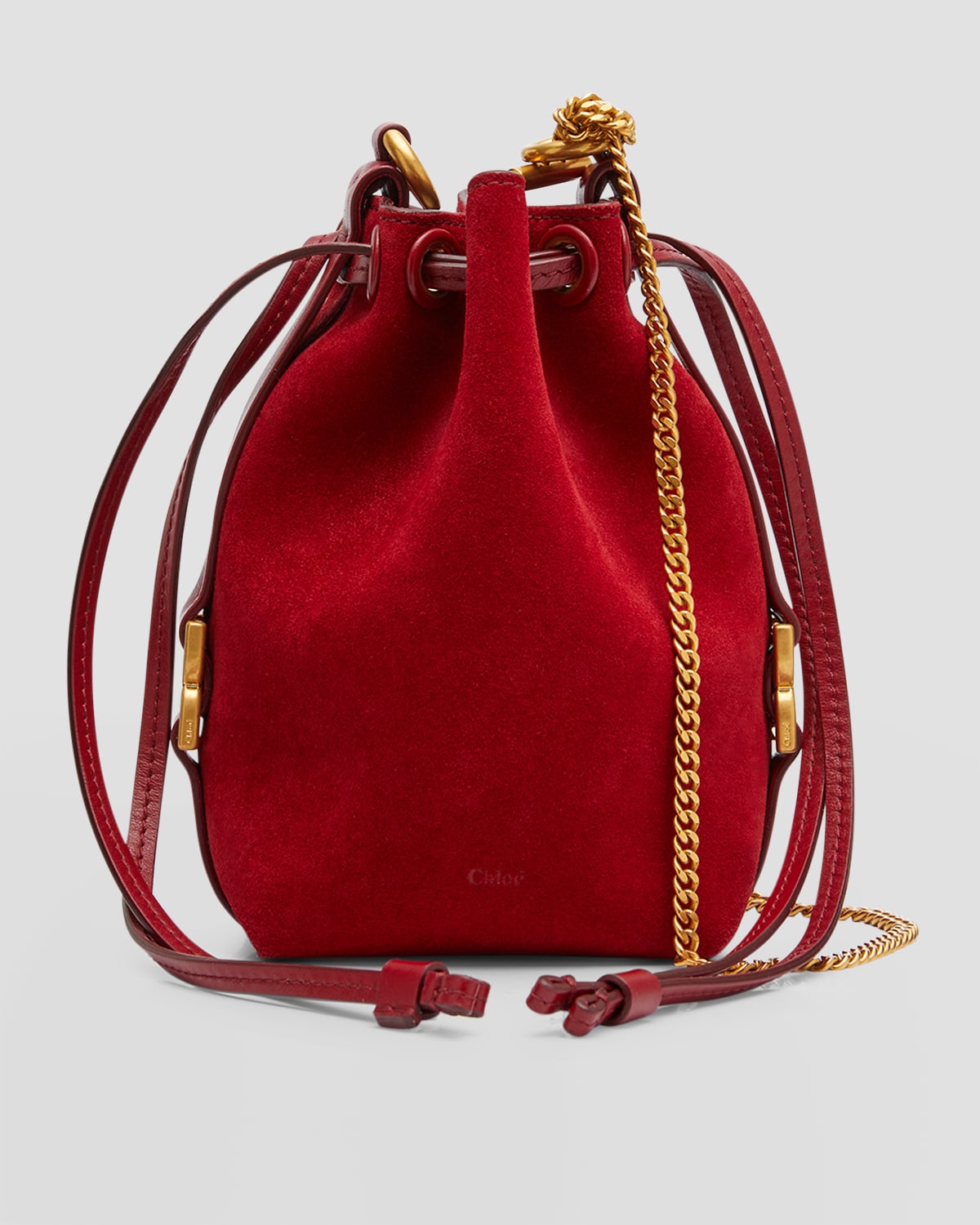 Marcie Micro Bucket Bag in Suede with Chain Strap