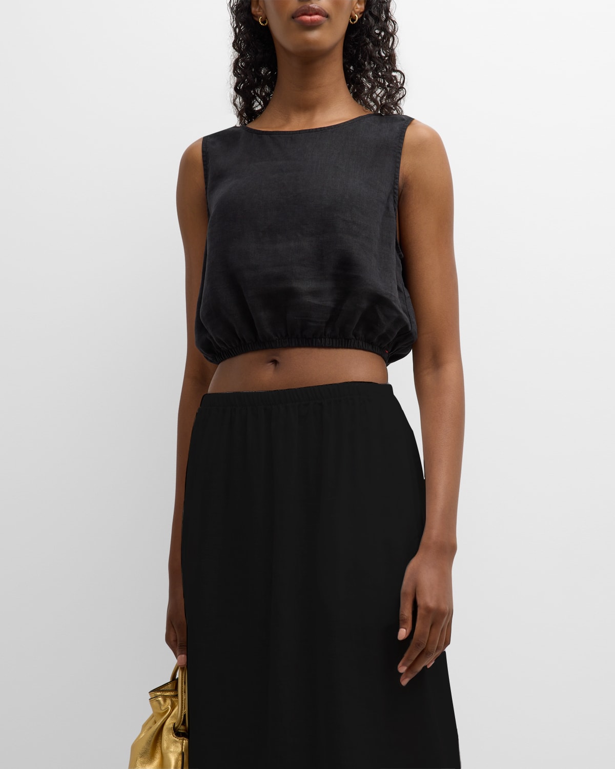 Xirena Tallie Sleeveless Cropped Linen Top In Black