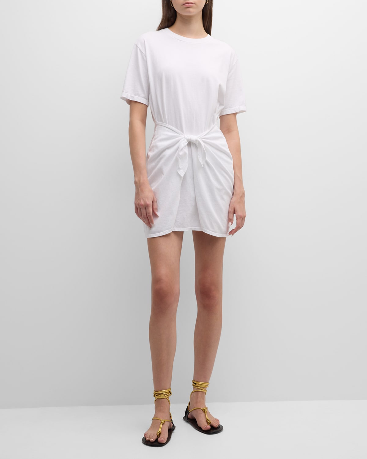Xirena Emme Tie-front Cotton T-shirt Dress In White