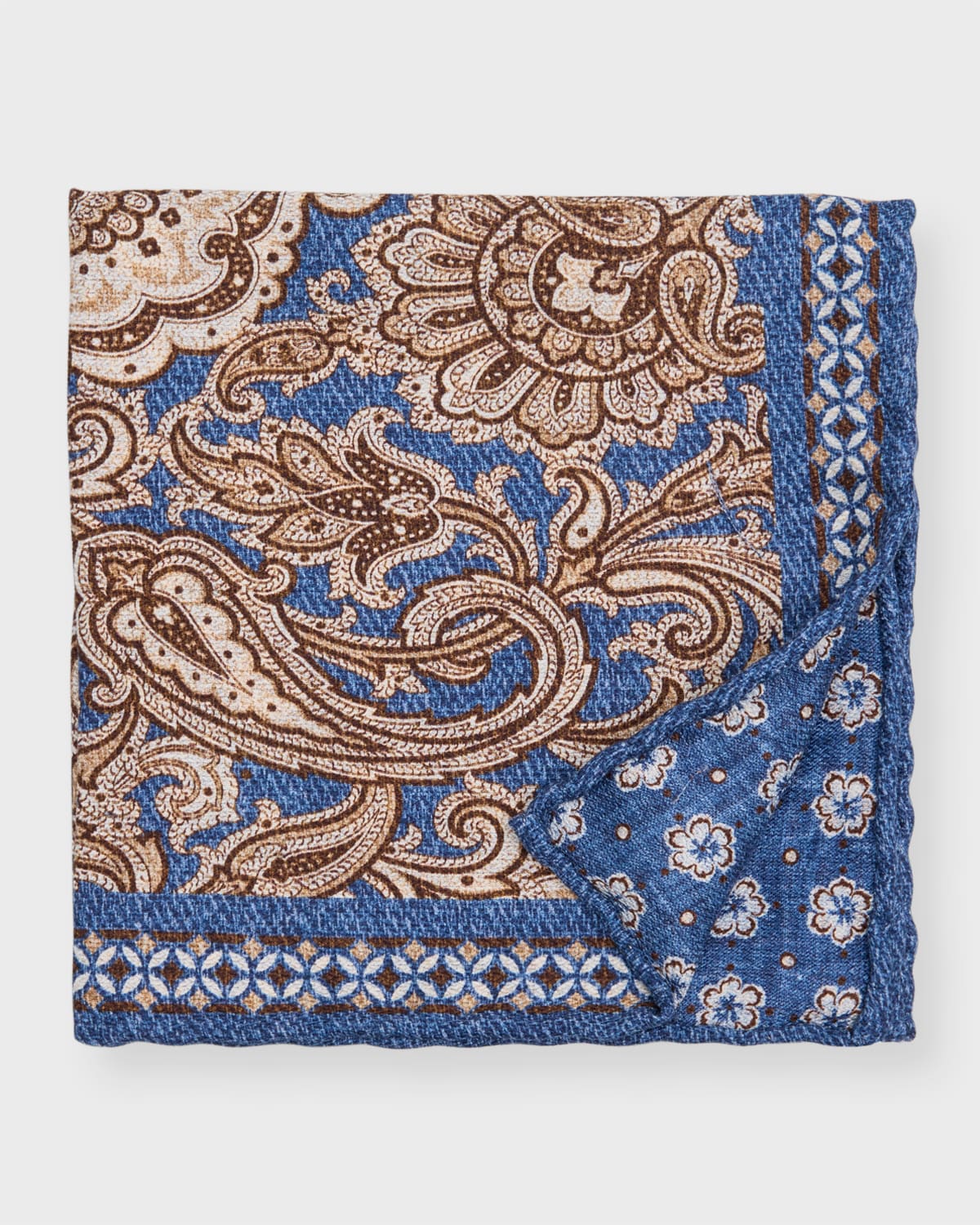 Men's Paisley/Floral Reversible Silk Pocket Square