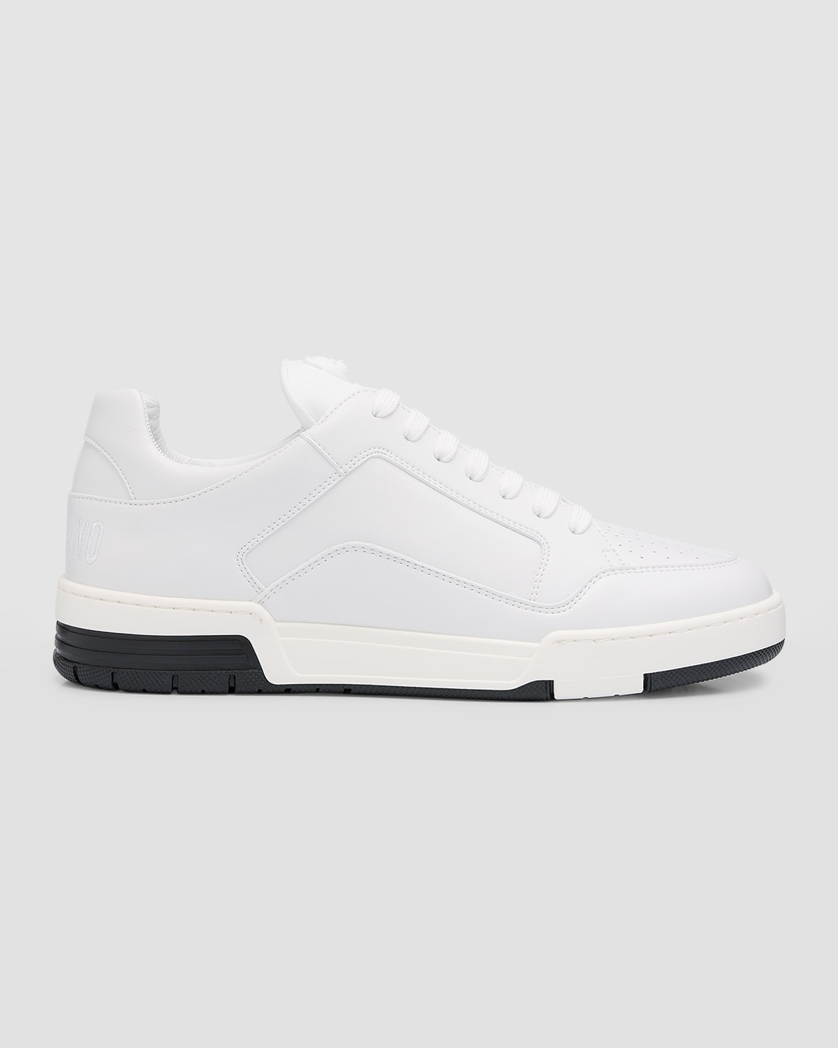 Shop Moschino Men's Streetball Leather Sneakers In White