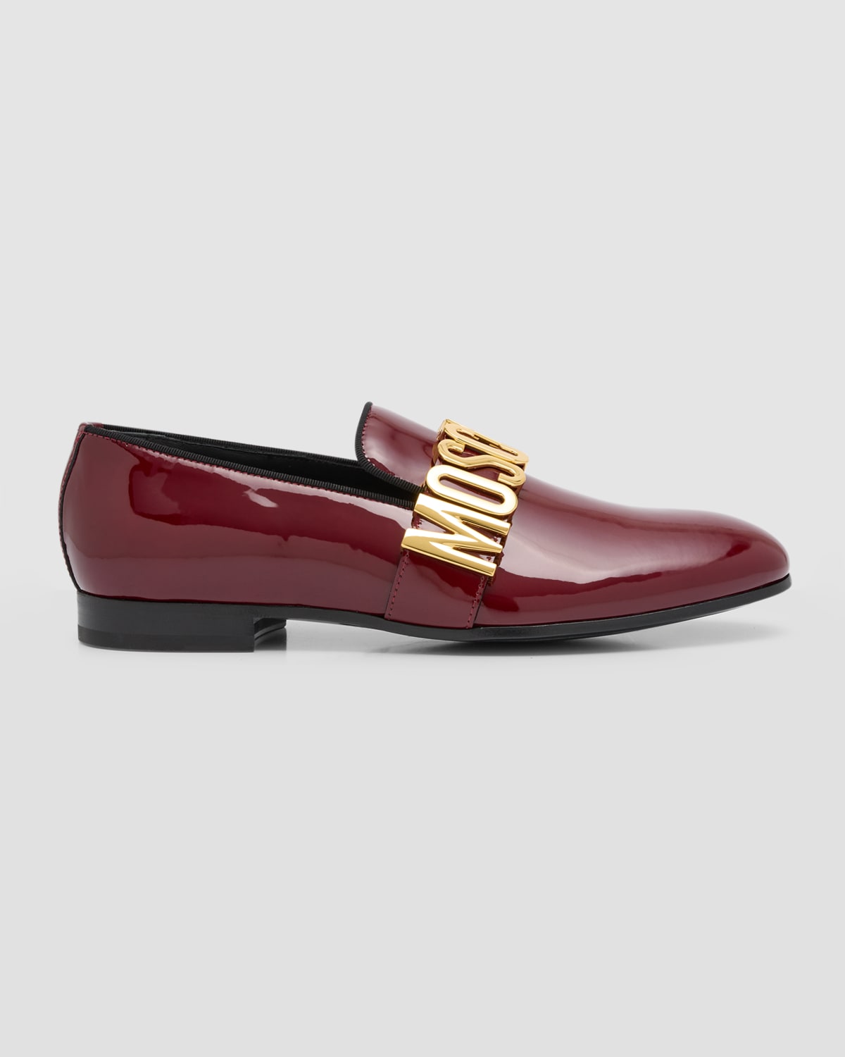 Moschino Logo-lettering Patent Finish Loafers In Wine Red