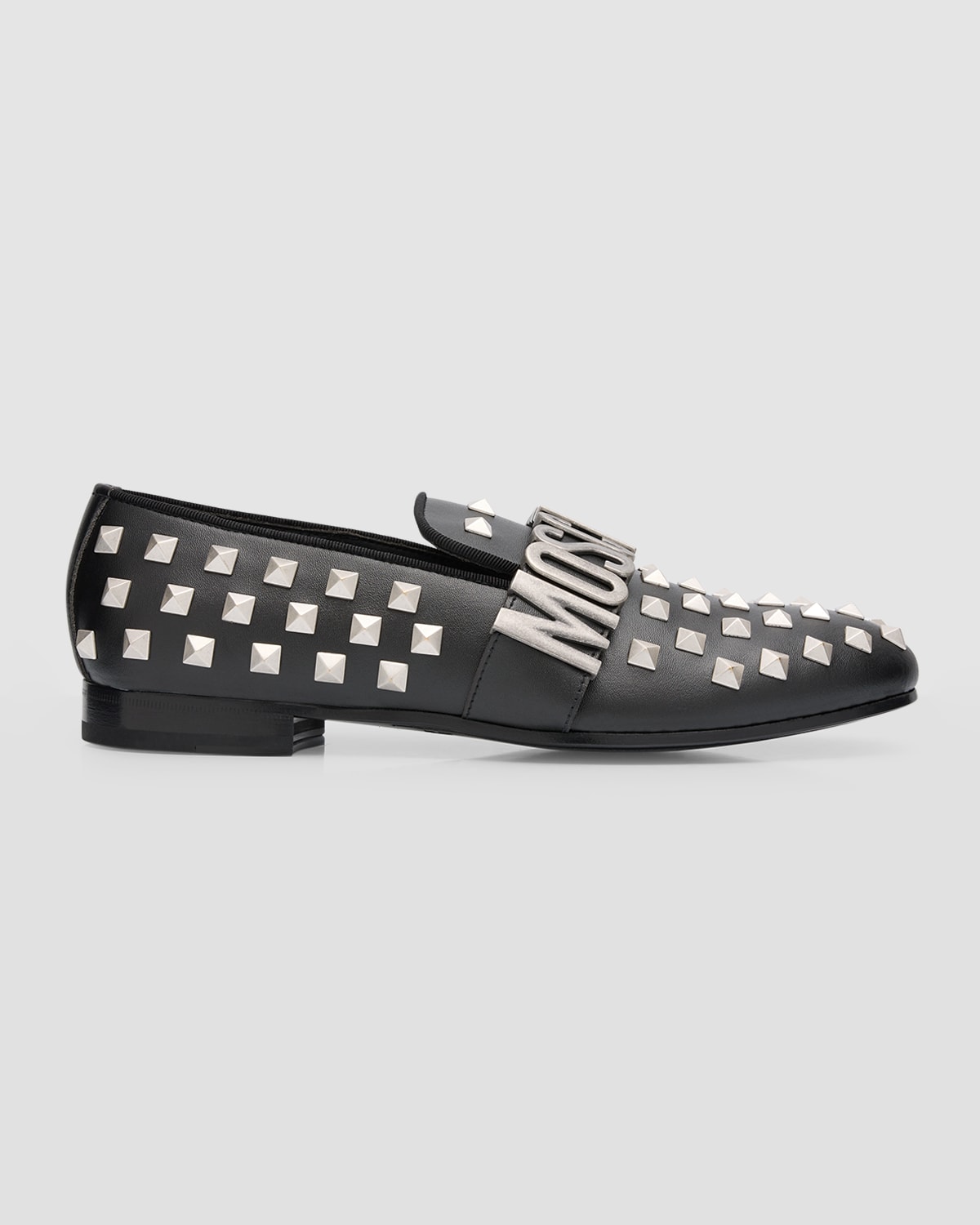 Shop Moschino Men's Studded Maxi Lettering Loafers In Black Multi