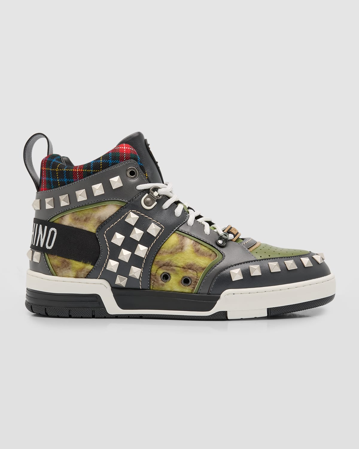Moschino Men's Streetball Mixed-media High-top Sneakers In Multi