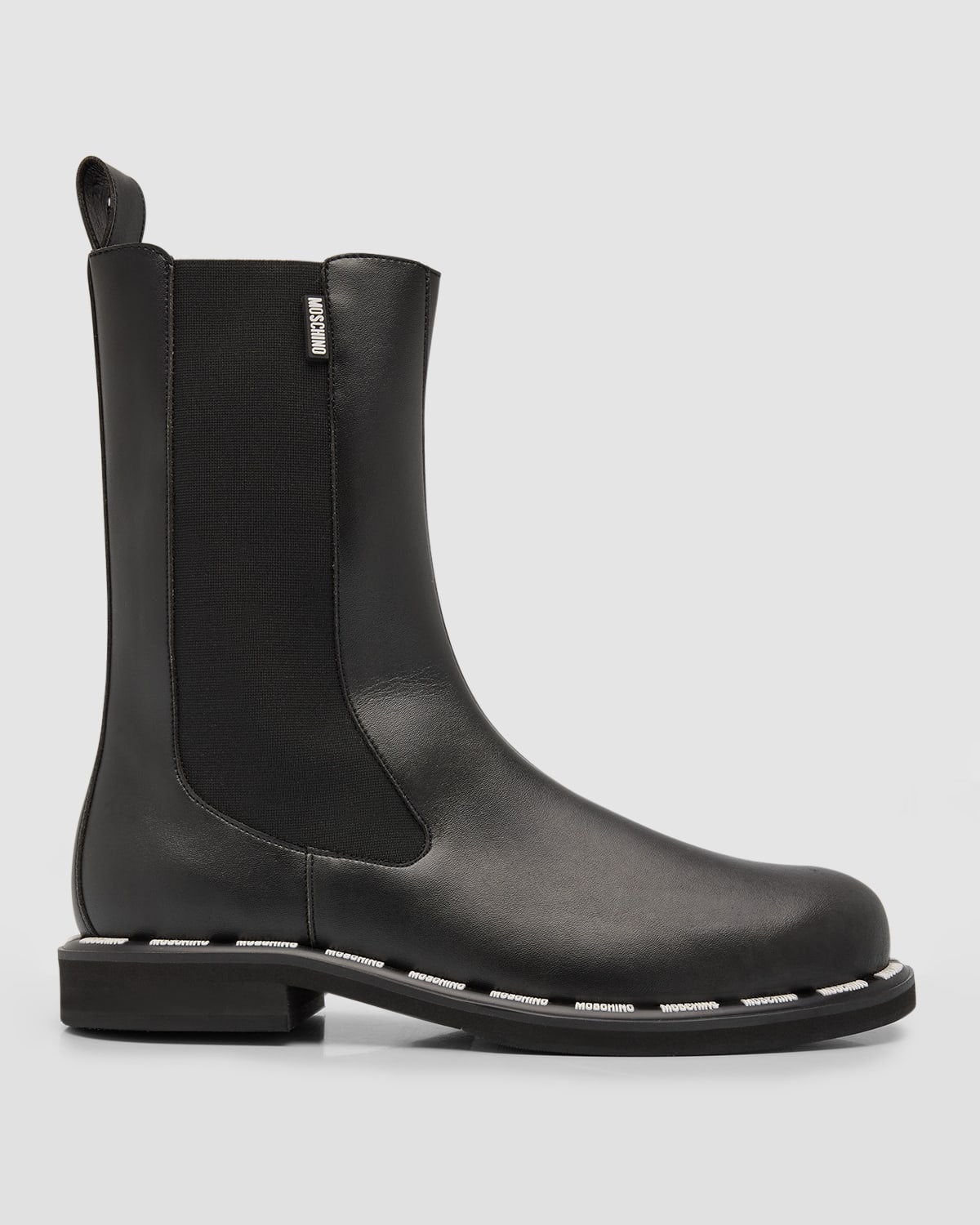 Moschino Men's Leather Label Pull-on Boots In Black